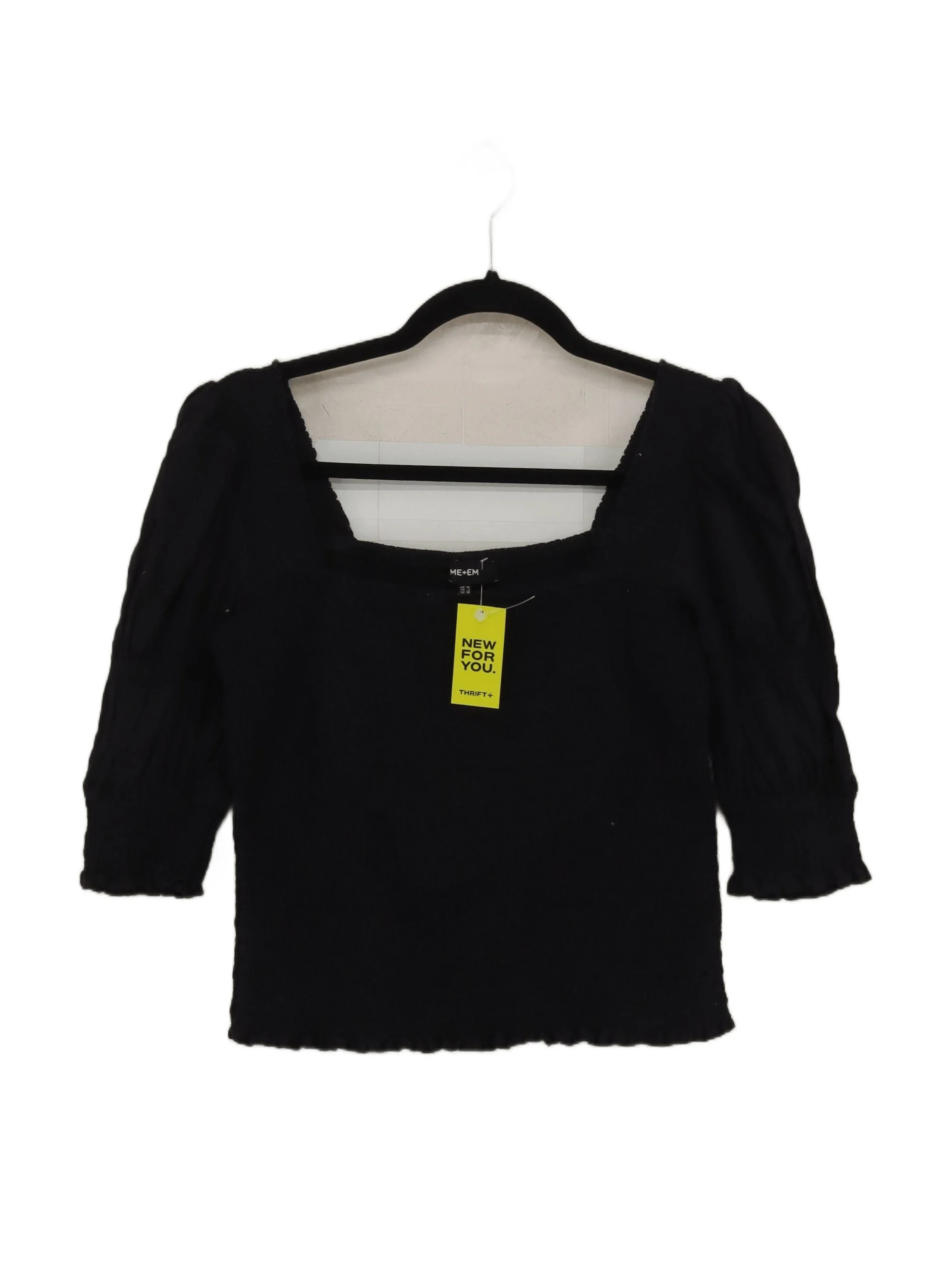 ME+EM Women's Top S Black 100% Cotton 3/4 Sleeve Square Neck Basic