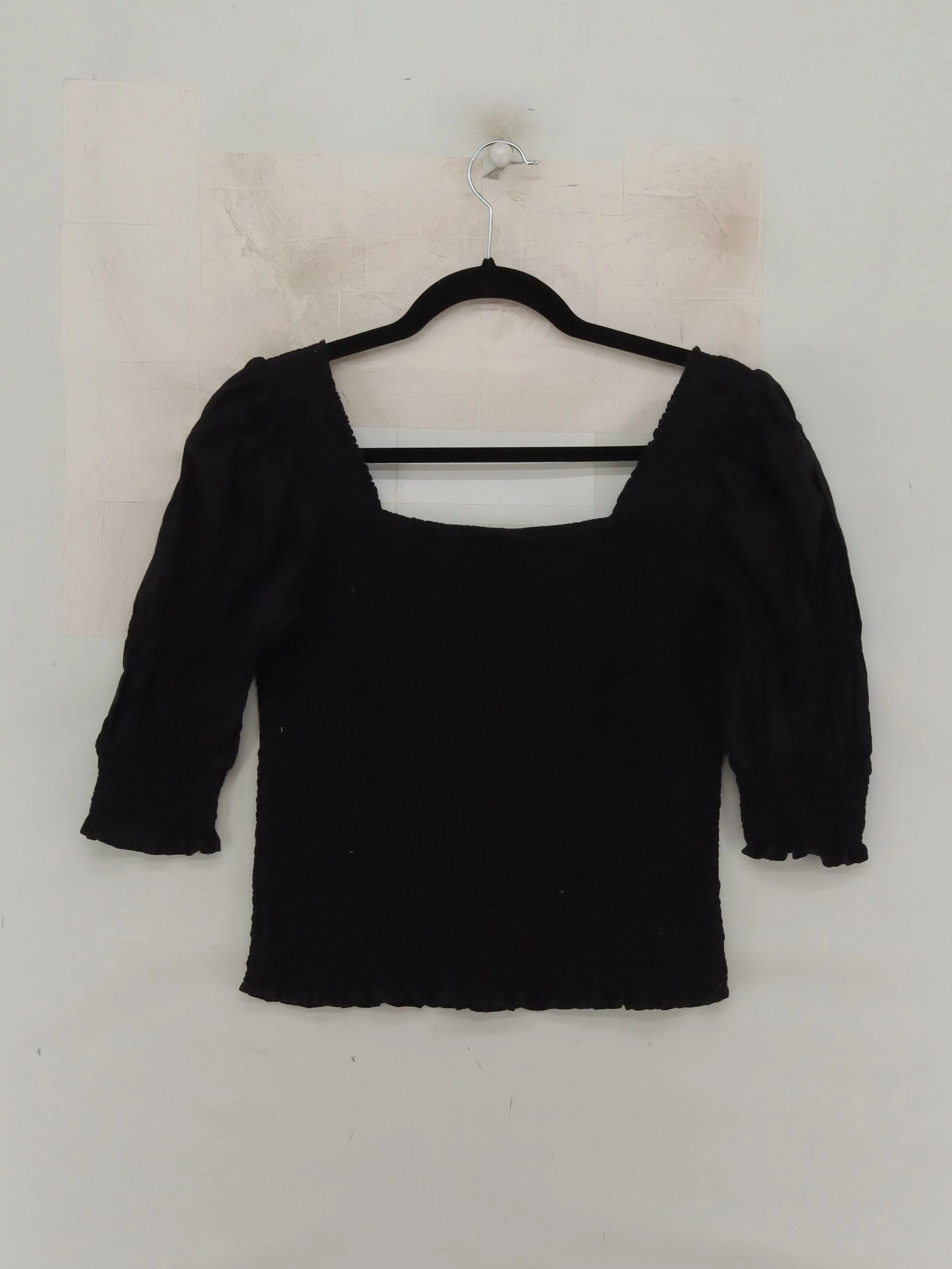 ME+EM Women's Top S Black 100% Cotton 3/4 Sleeve Square Neck Basic - Image 2