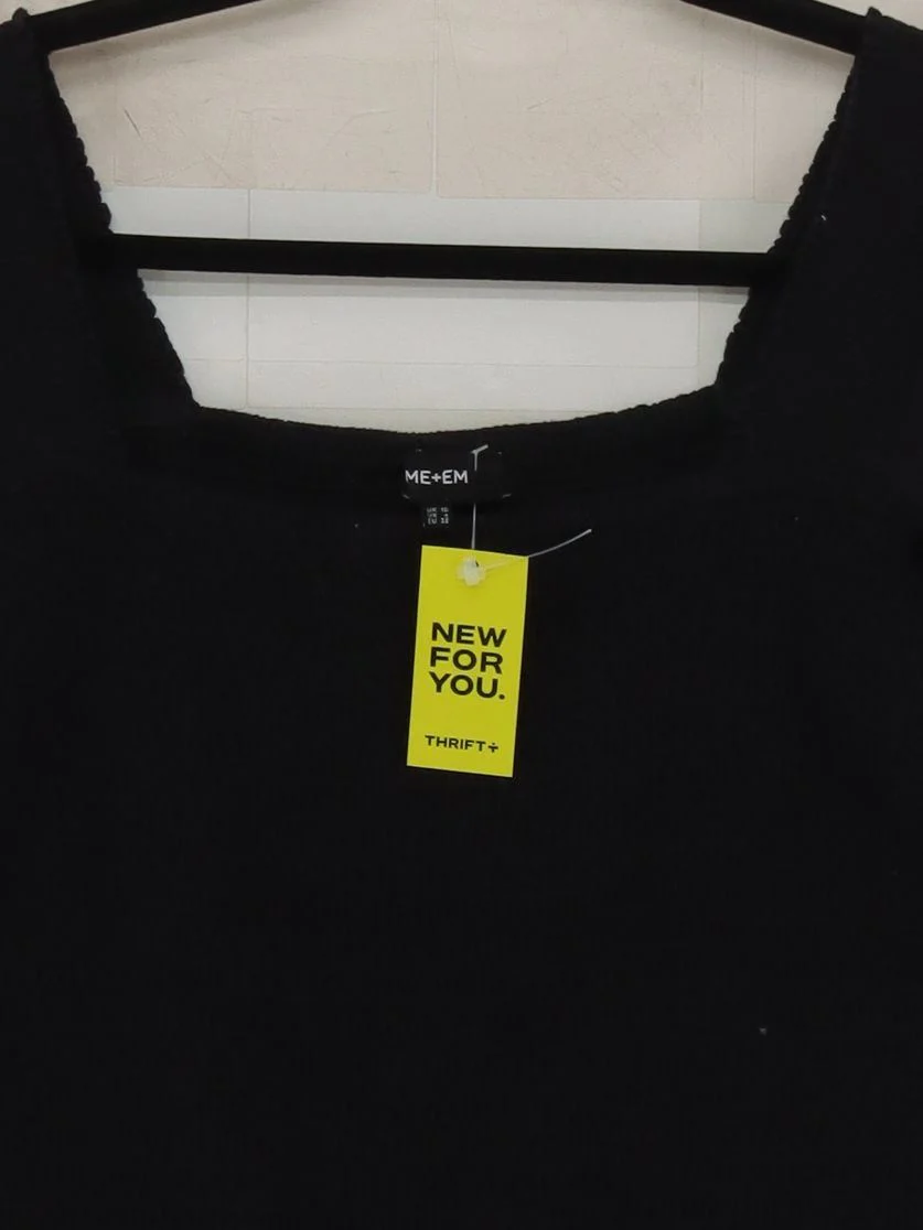 ME+EM Women's Top S Black 100% Cotton 3/4 Sleeve Square Neck Basic - Image 3