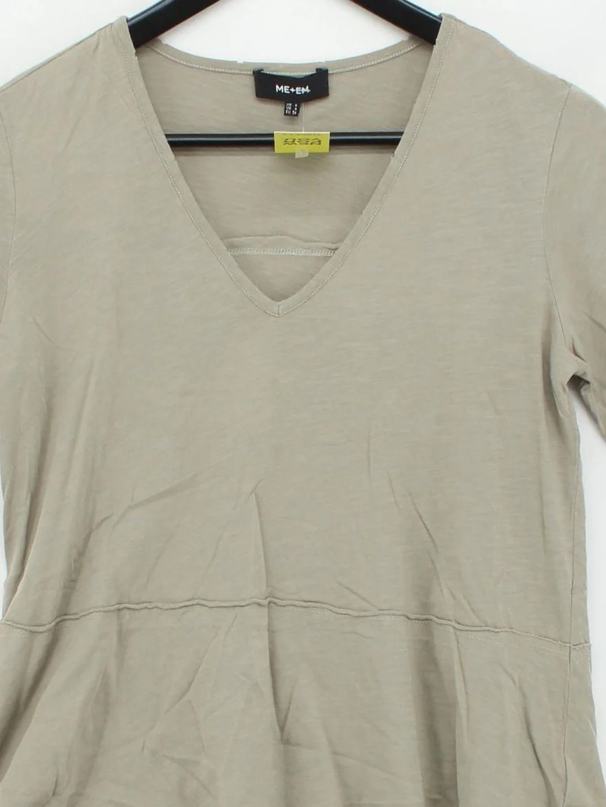 ME+EM Women's Top S Grey 100% Cotton Short Sleeve V-Neck Basic - Image 3
