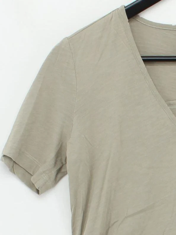ME+EM Women's Top S Grey 100% Cotton Short Sleeve V-Neck Basic - Image 4