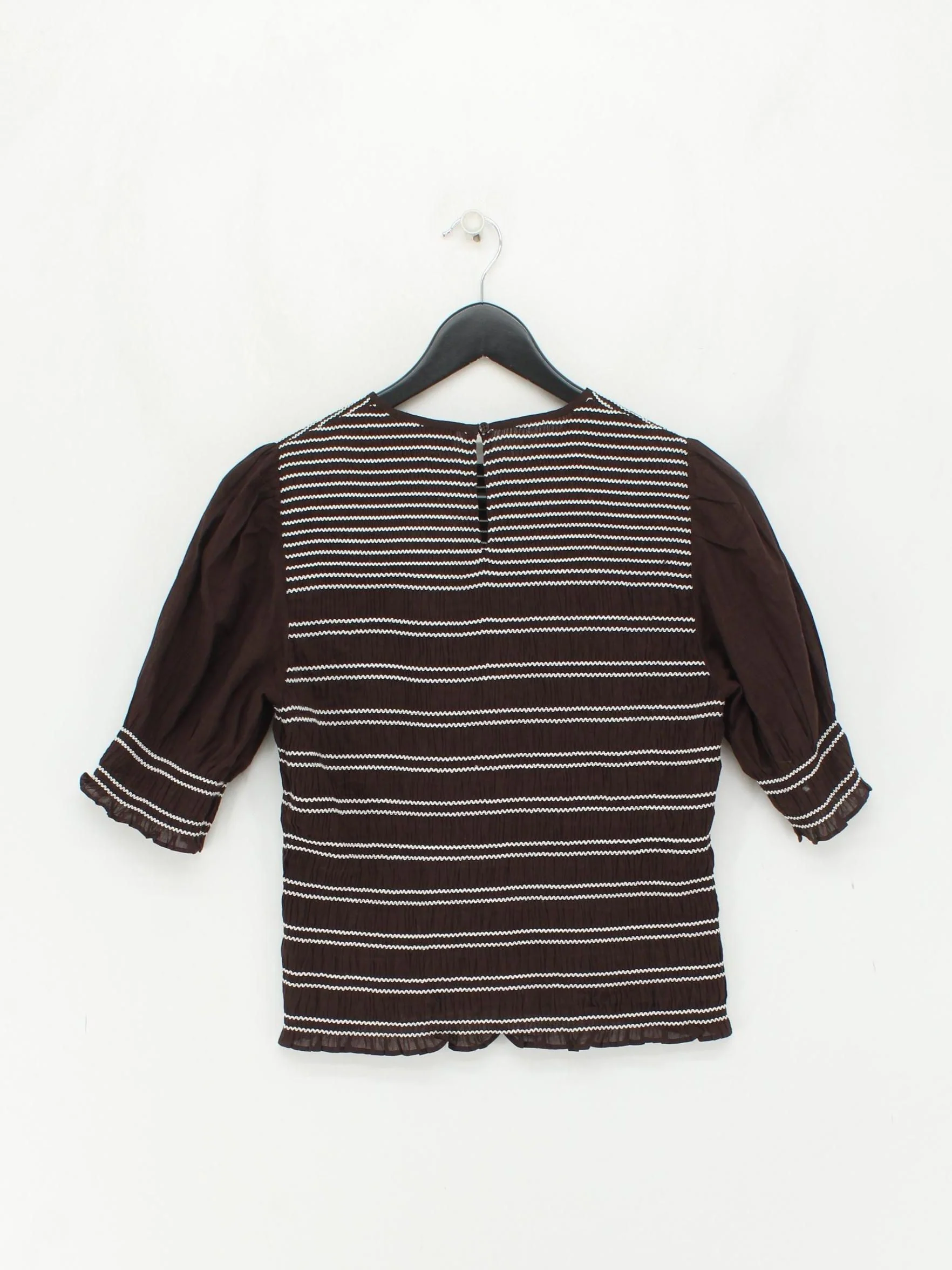 ME+EM Women's Top UK 10 Brown Striped 100% Other 3/4 Sleeve Round Neck Basic - Image 2