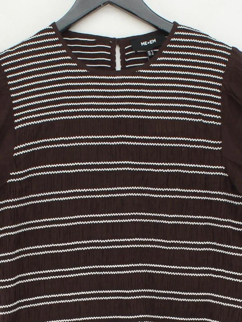 ME+EM Women's Top UK 10 Brown Striped 100% Other 3/4 Sleeve Round Neck Basic - Image 3