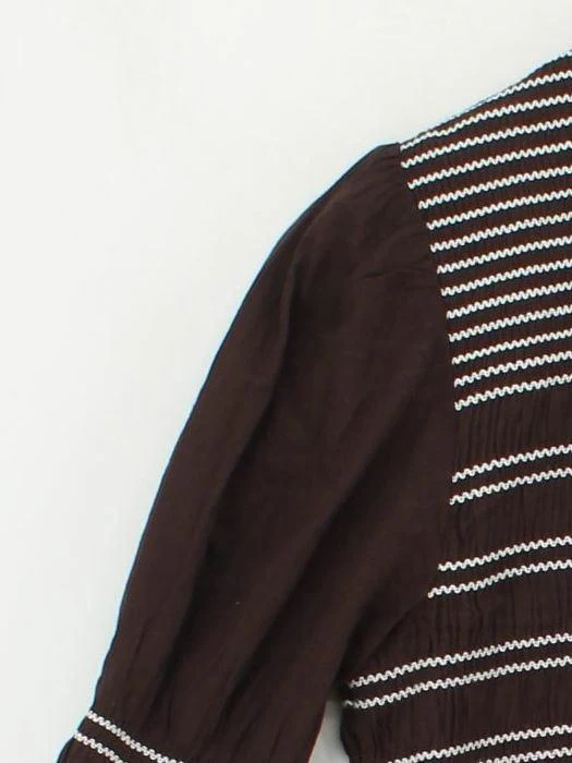 ME+EM Women's Top UK 10 Brown Striped 100% Other 3/4 Sleeve Round Neck Basic - Image 4