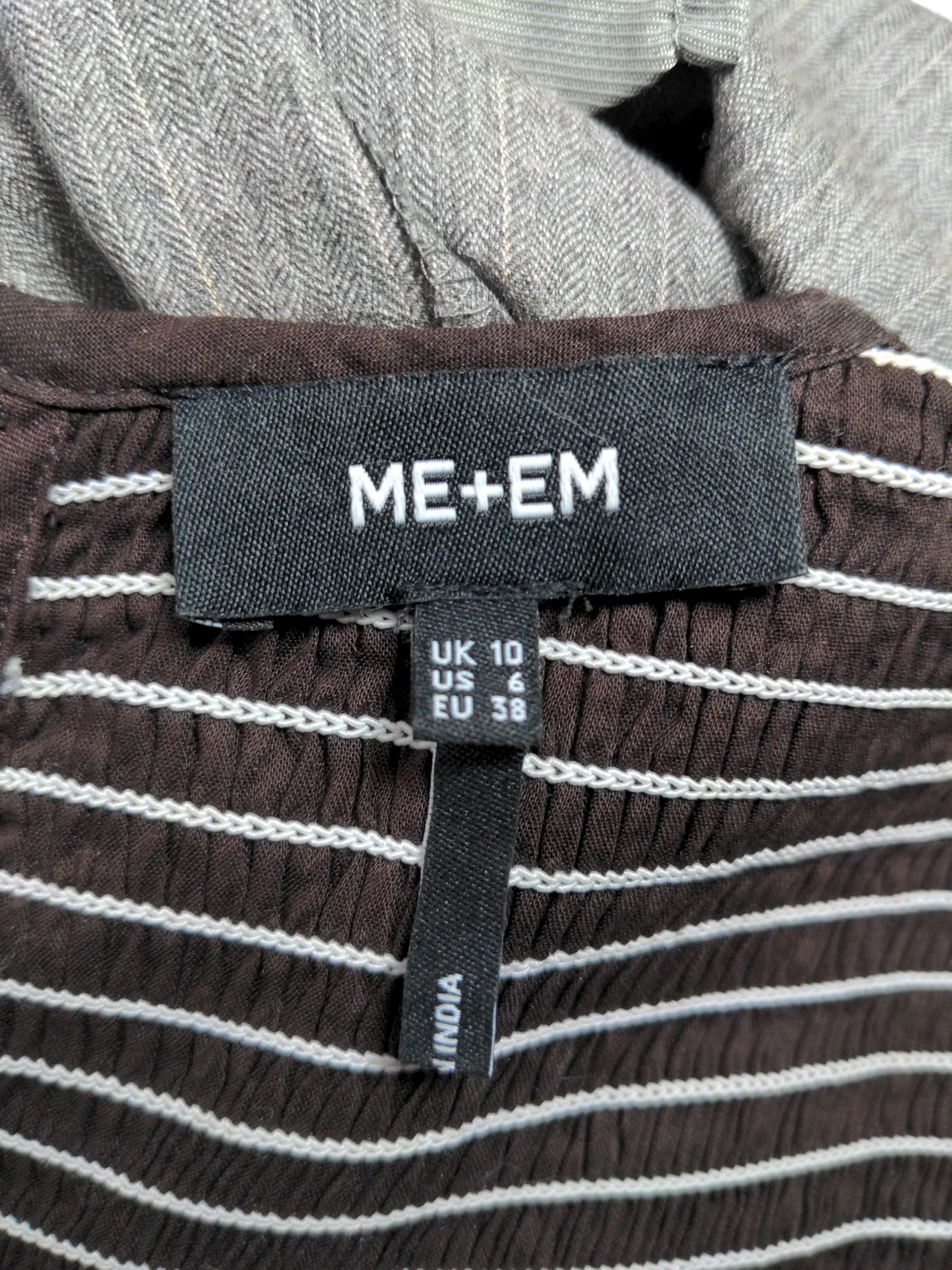 ME+EM Women's Top UK 10 Brown Striped 100% Other 3/4 Sleeve Round Neck Basic - Image 5