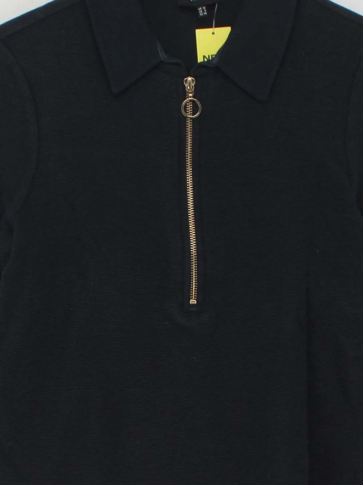 ME+EM Women's Top UK 12 Black Cotton with Elastane Long Sleeve Collared Cropped - Image 3