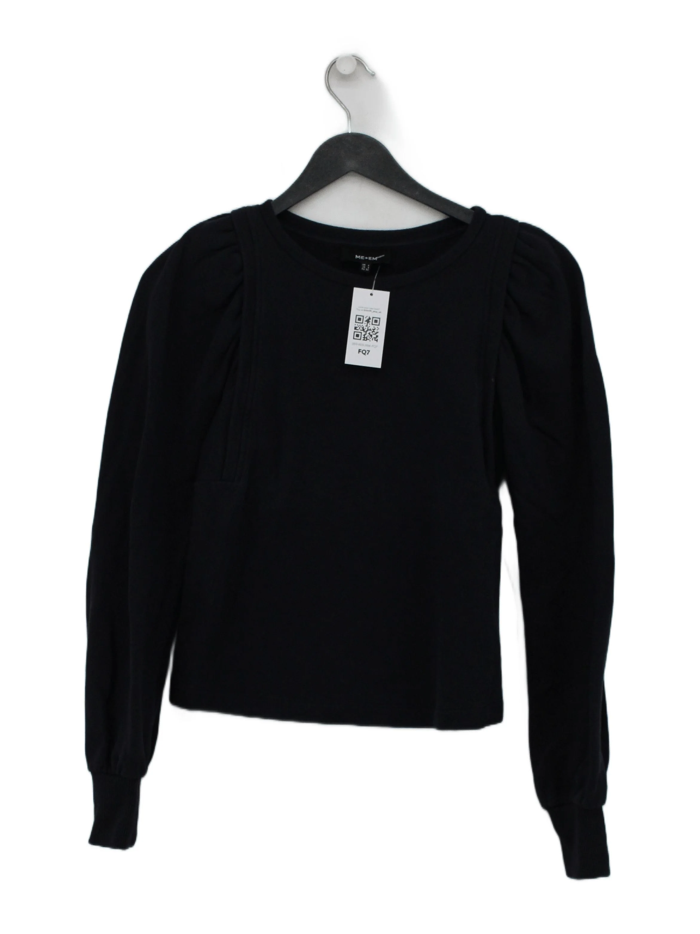 ME+EM Women's Top UK 6 Black 100% Cotton Long Sleeve Round Neck Basic