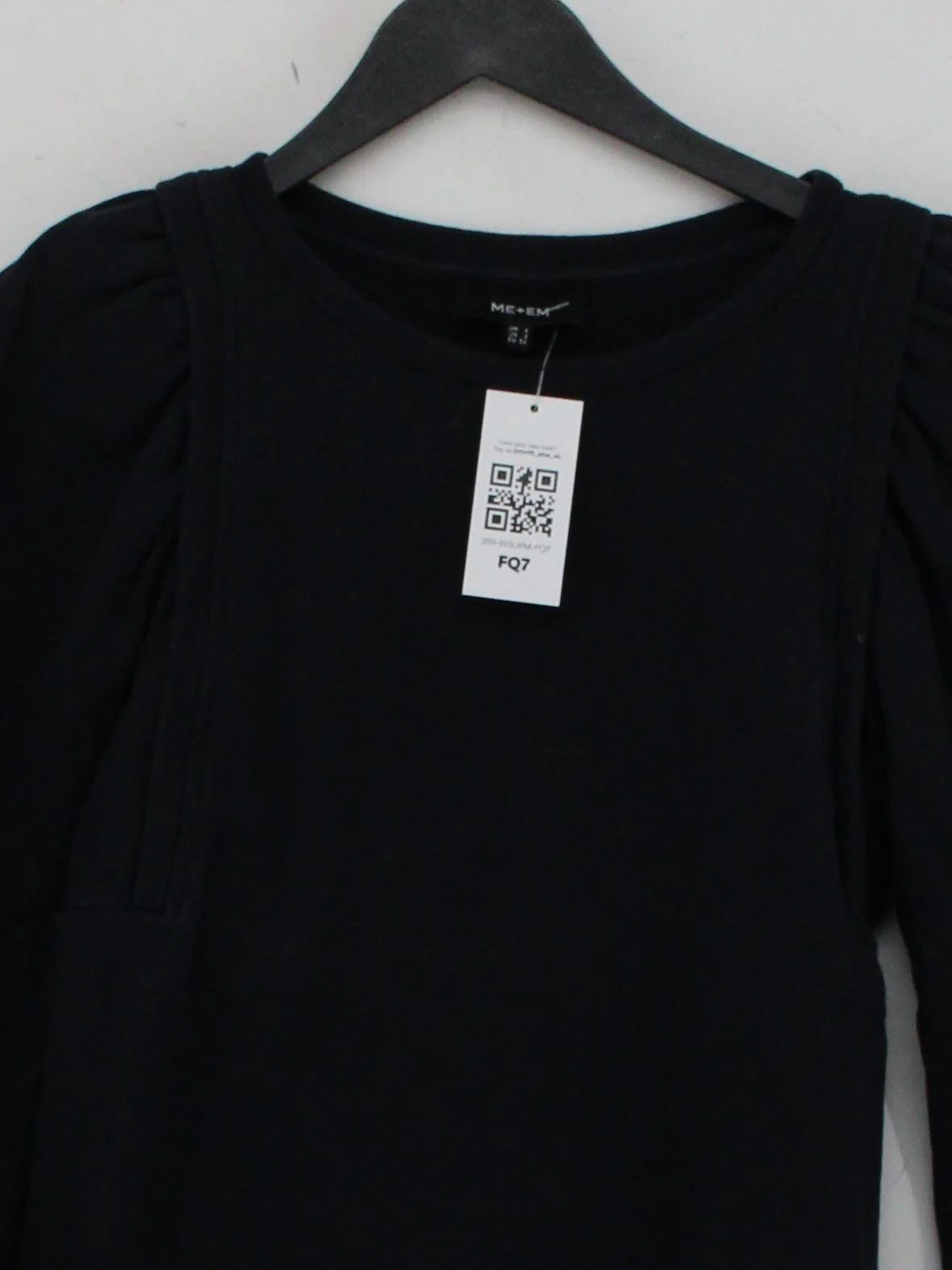 ME+EM Women's Top UK 6 Black 100% Cotton Long Sleeve Round Neck Basic - Image 3