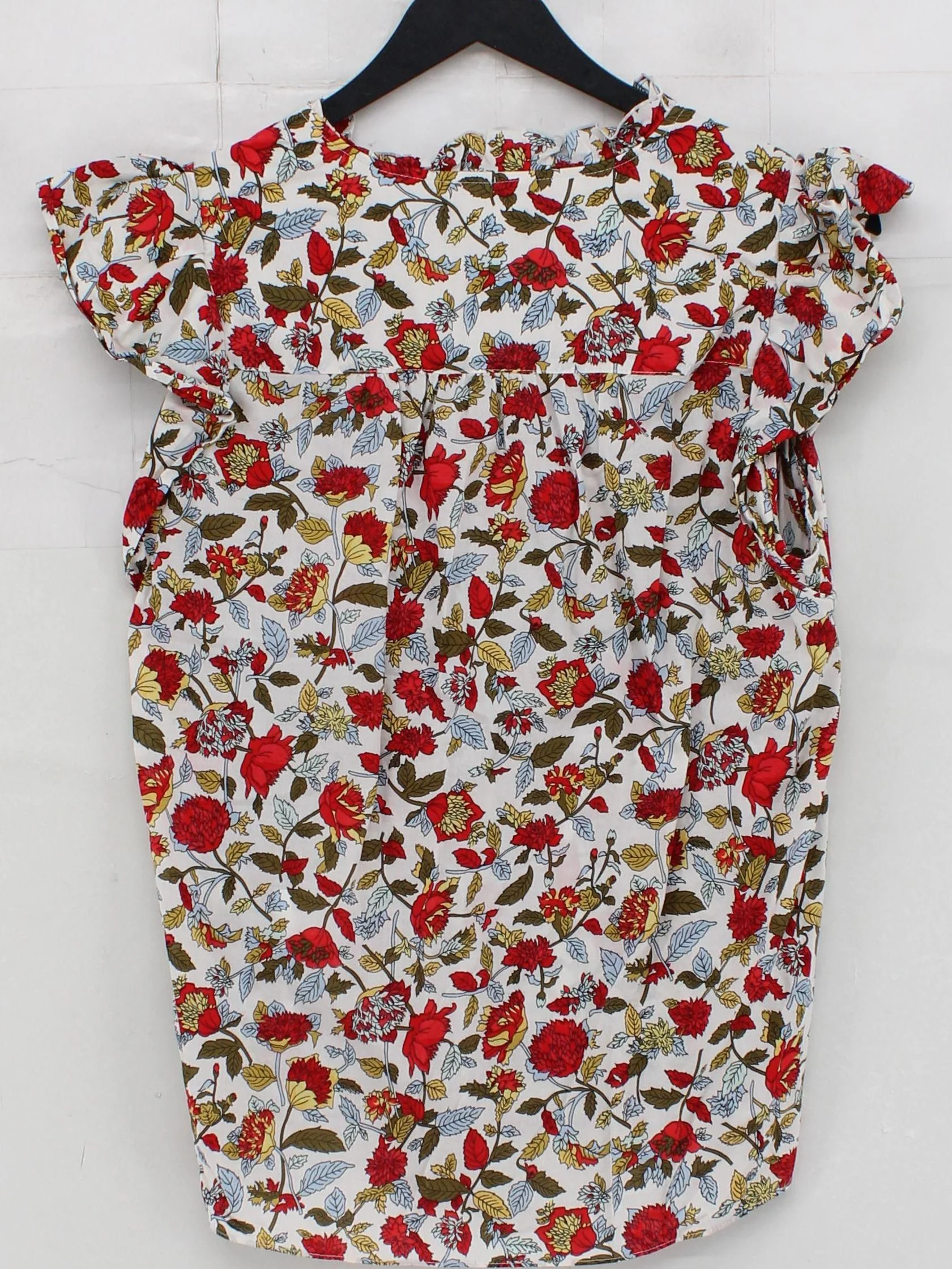 ME+EM Women's Top UK 8 Multi Floral 100% Cotton Short Sleeve V-Neck Basic - Image 2