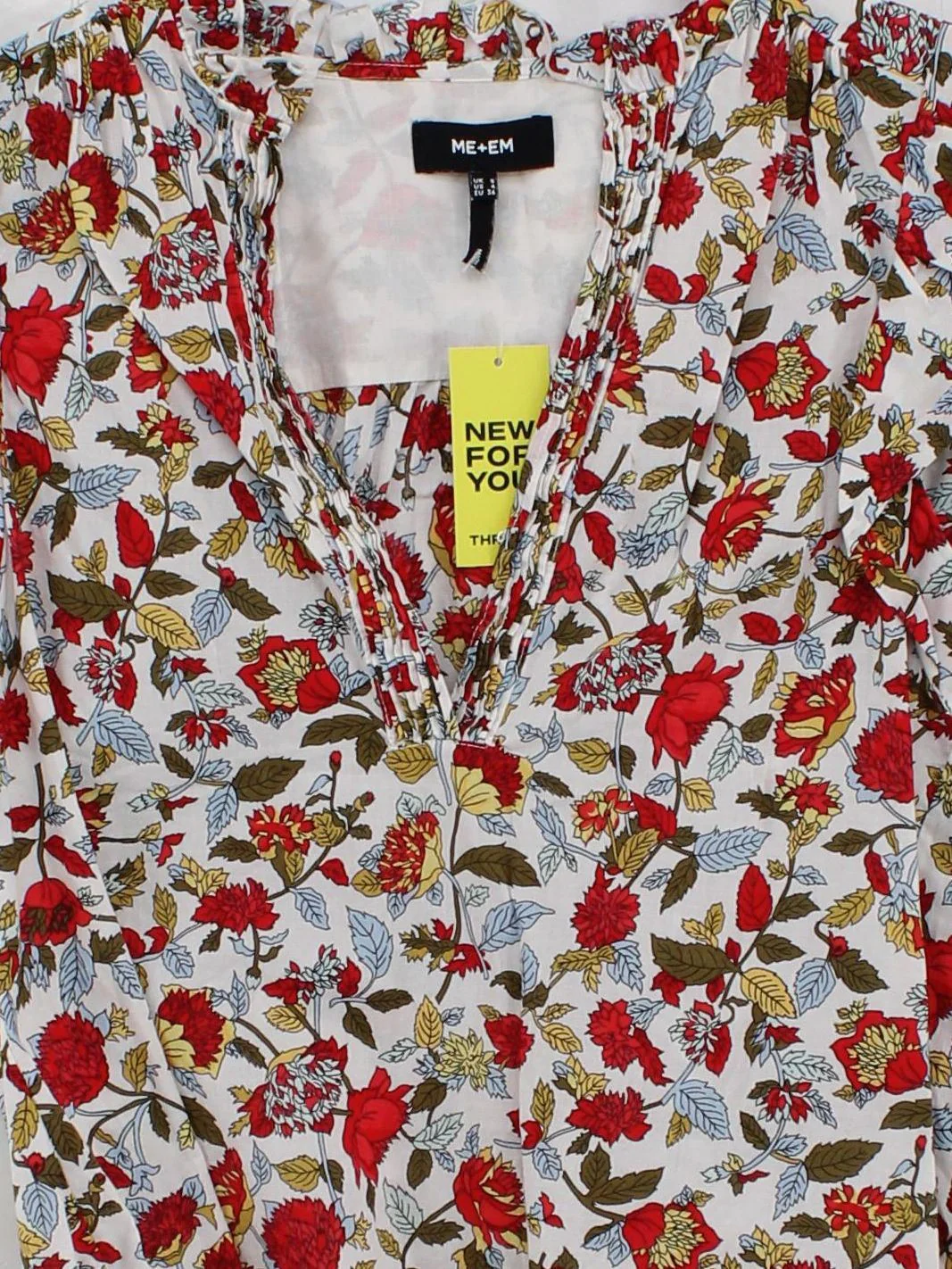ME+EM Women's Top UK 8 Multi Floral 100% Cotton Short Sleeve V-Neck Basic - Image 3