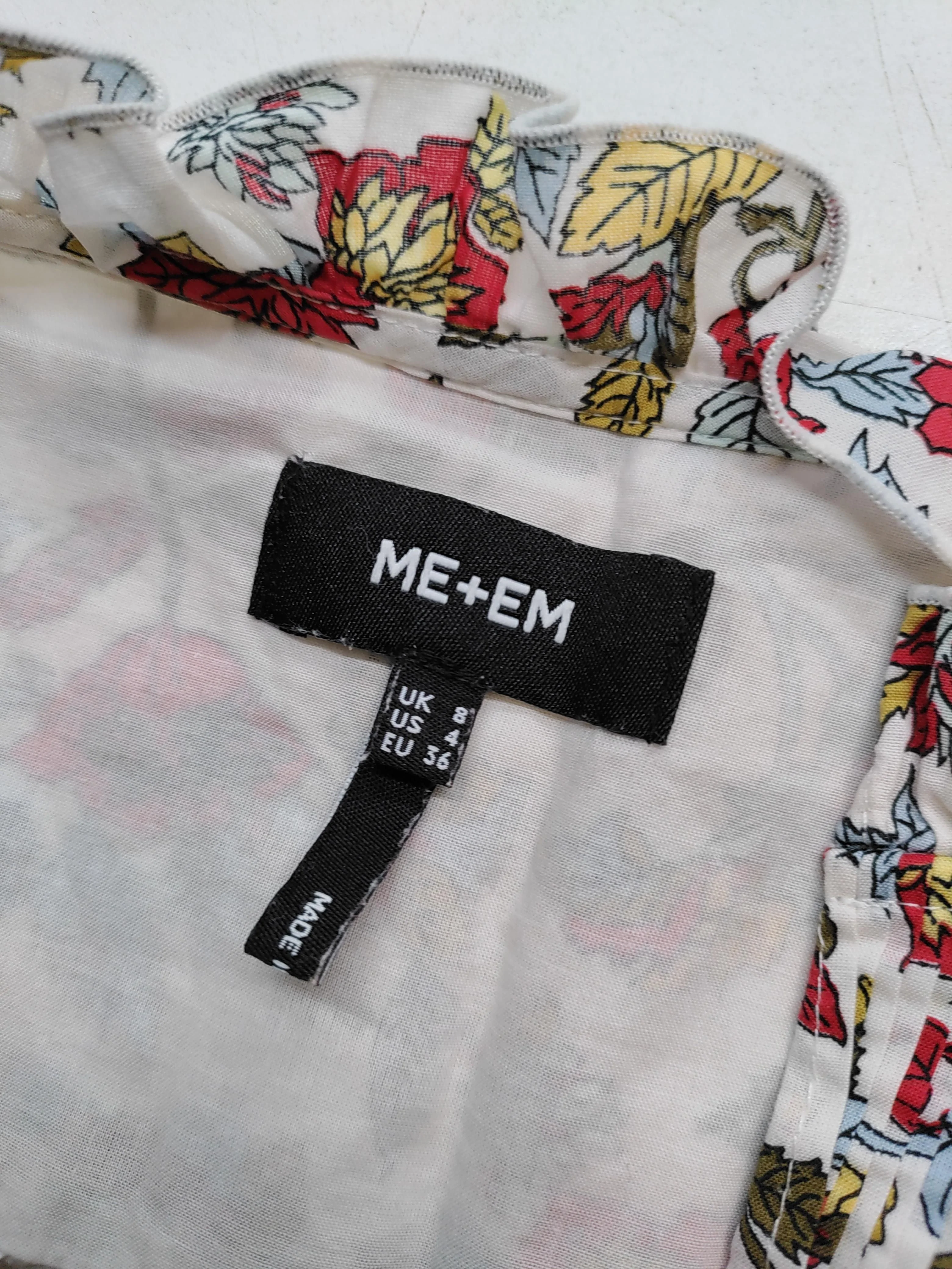 ME+EM Women's Top UK 8 Multi Floral 100% Cotton Short Sleeve V-Neck Basic - Image 5