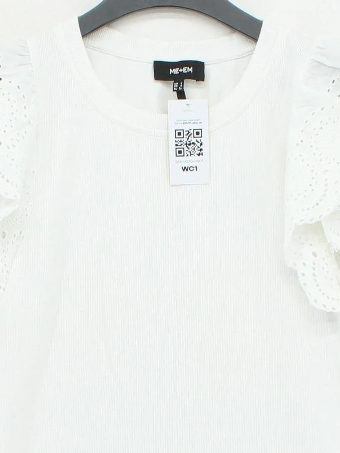 ME+EM Women's Top UK 8 White Cotton with Elastane Short Sleeve Round Neck Basic - Image 3