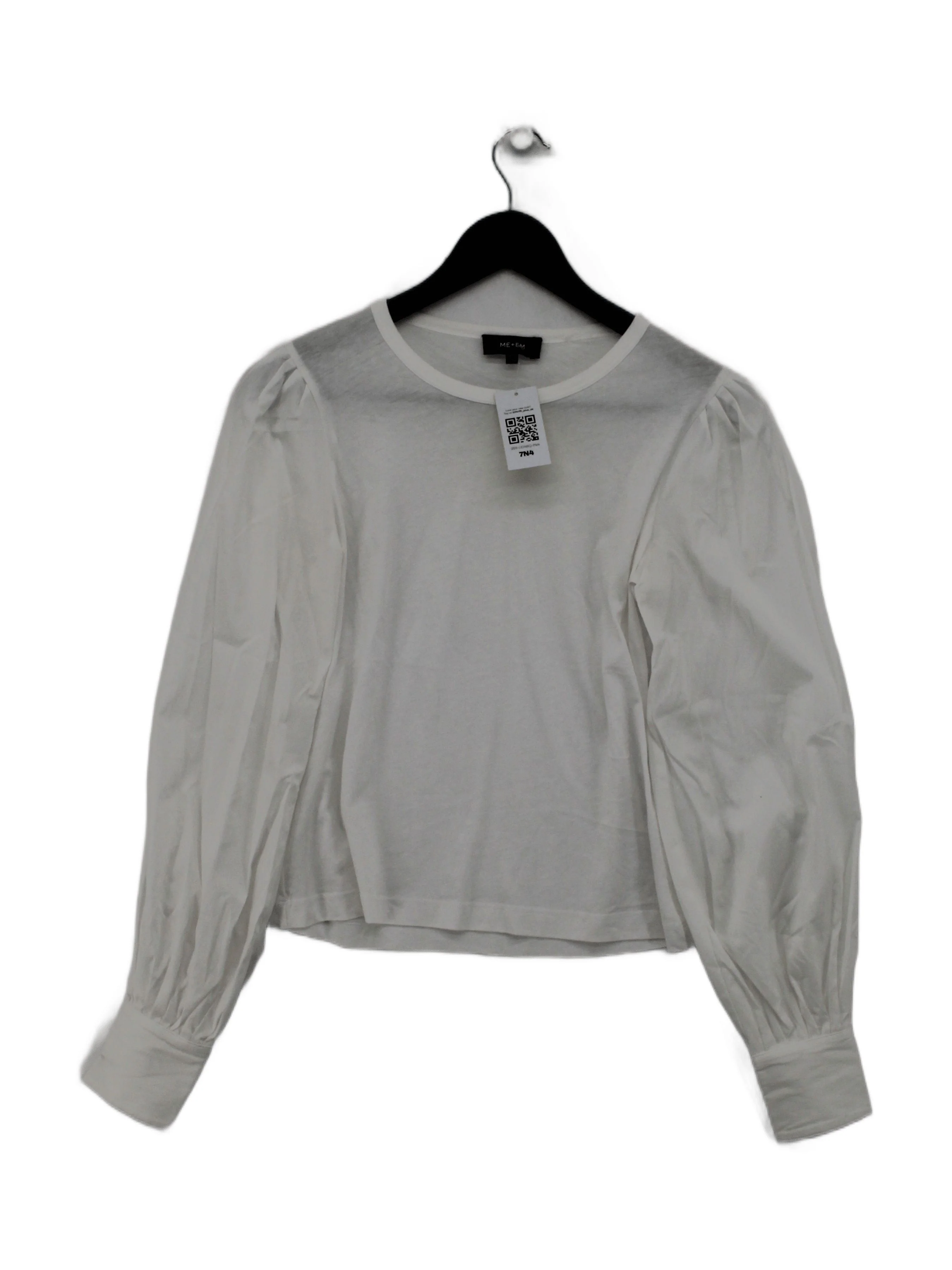 ME+EM Women's Top XS White 100% Cotton Long Sleeve Round Neck Basic