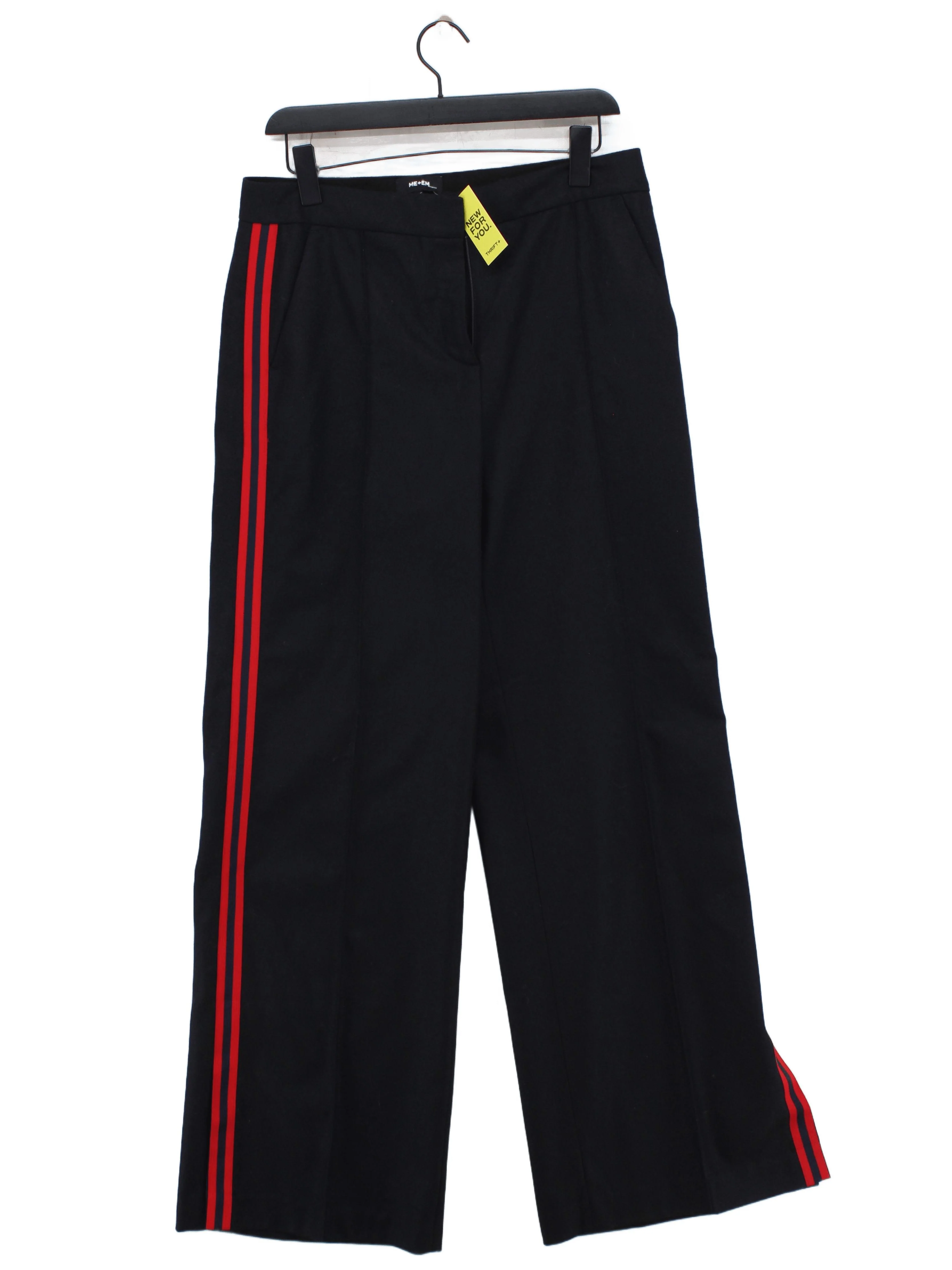 ME+EM Women's Trousers UK 12 Black Wool with Polyester Wide-Leg Sweatpants