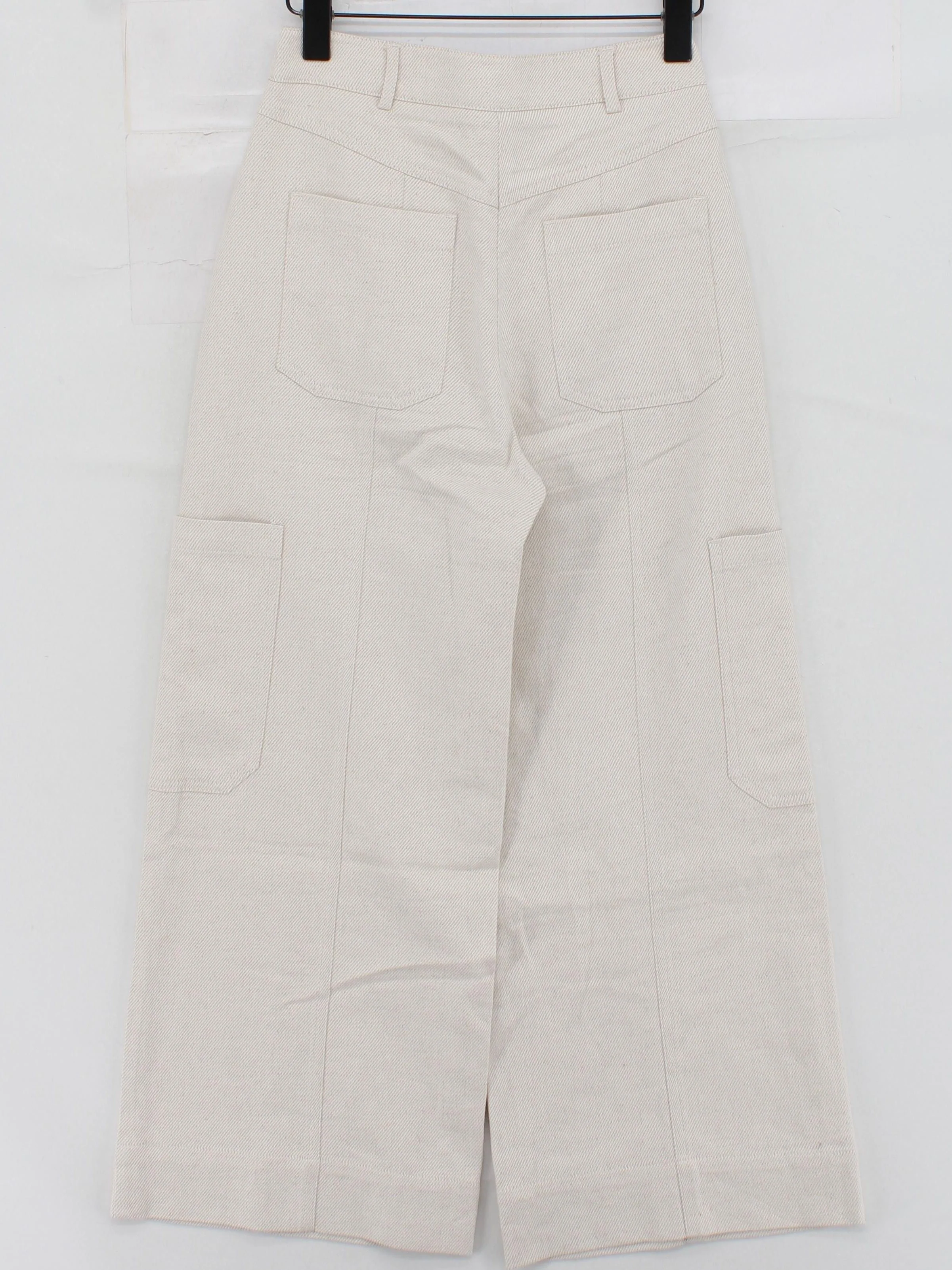 ME+EM Women's Trousers UK 6 Cream Cotton with Linen, Polyester Wide-Leg Cropped - Image 2