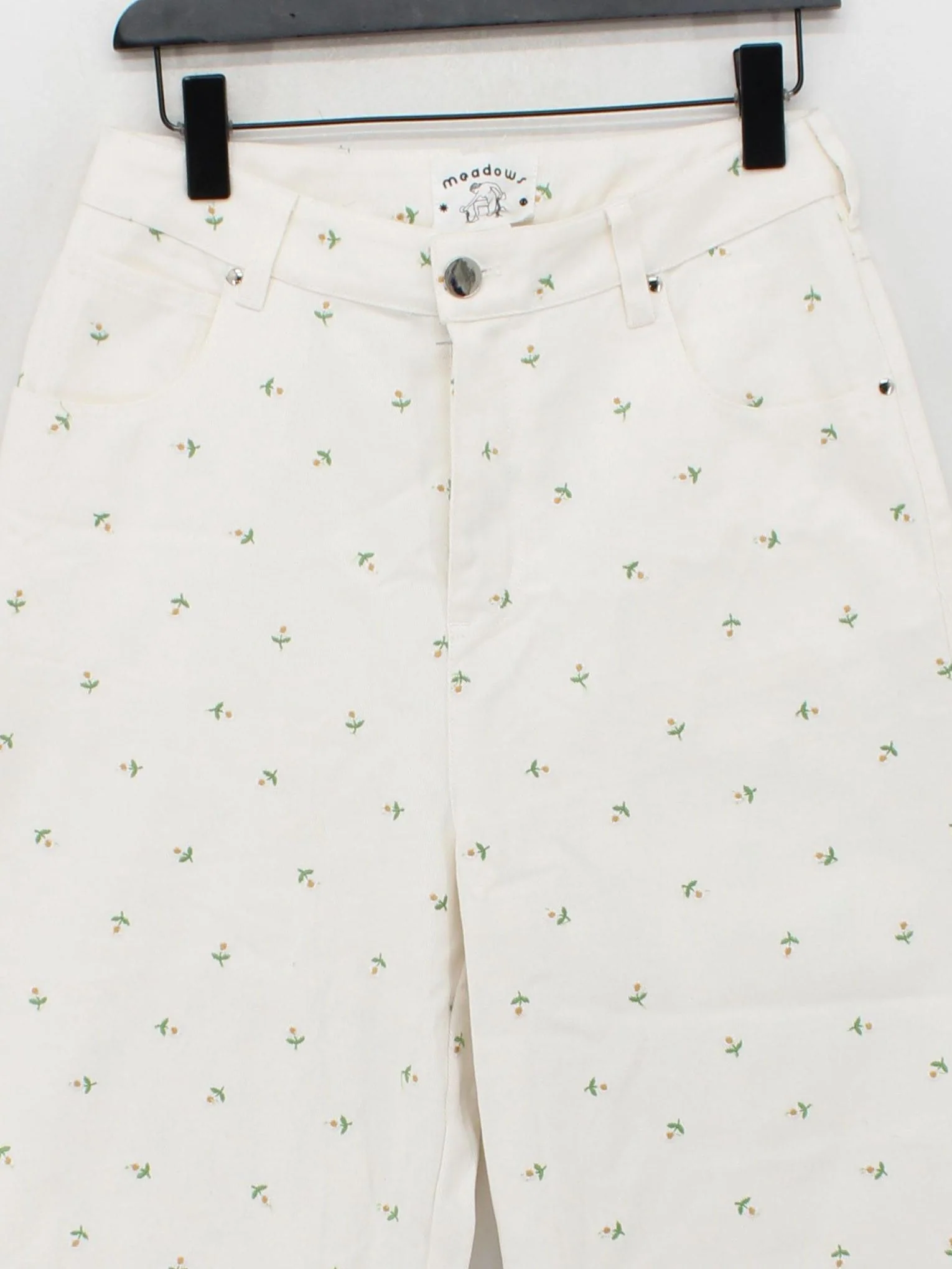 MEADOWS Women's Trousers W 28 in Cream Floral 100% Cotton Wide-Leg Cropped - Image 3