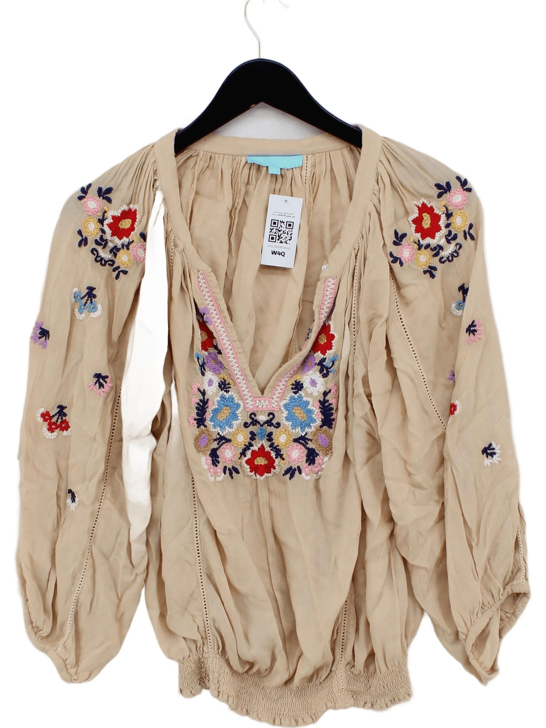 Melissa Odabash Women's Blouse Cream Floral 100% Viscose 3/4 Sleeve V-Neck Basic
