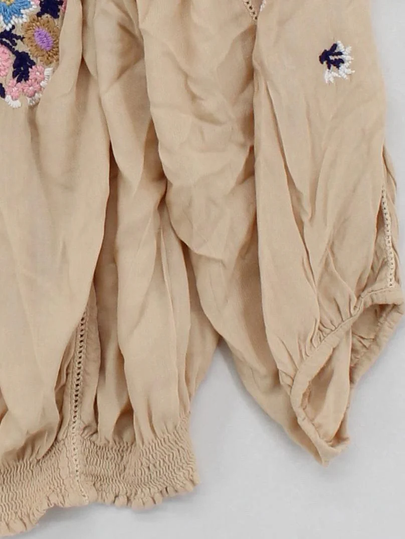 Melissa Odabash Women's Blouse Cream Floral 100% Viscose 3/4 Sleeve V-Neck Basic - Image 4