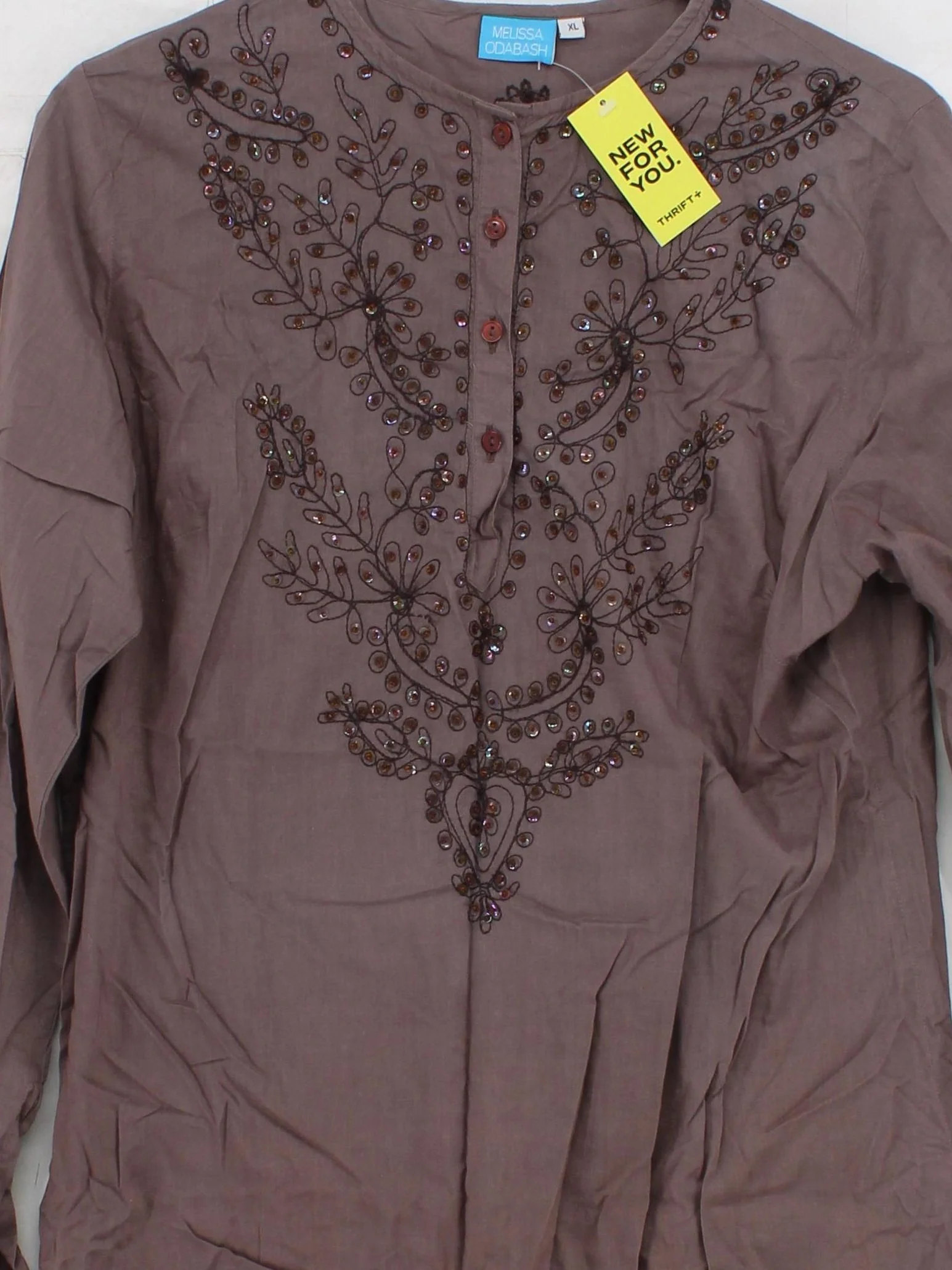 Melissa Odabash Women's Top XL Brown 100% Cotton Long Sleeve Round Neck Tunic - Image 3