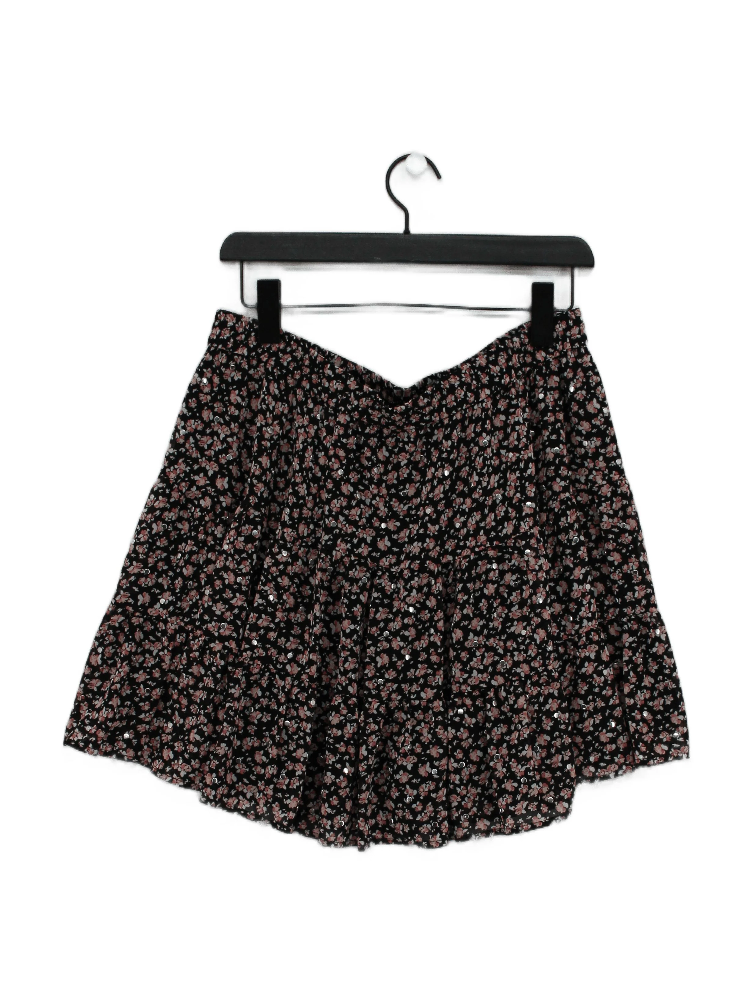 Michael Kors Women's Mini Skirt L Black Floral 100% Polyester Short Mini