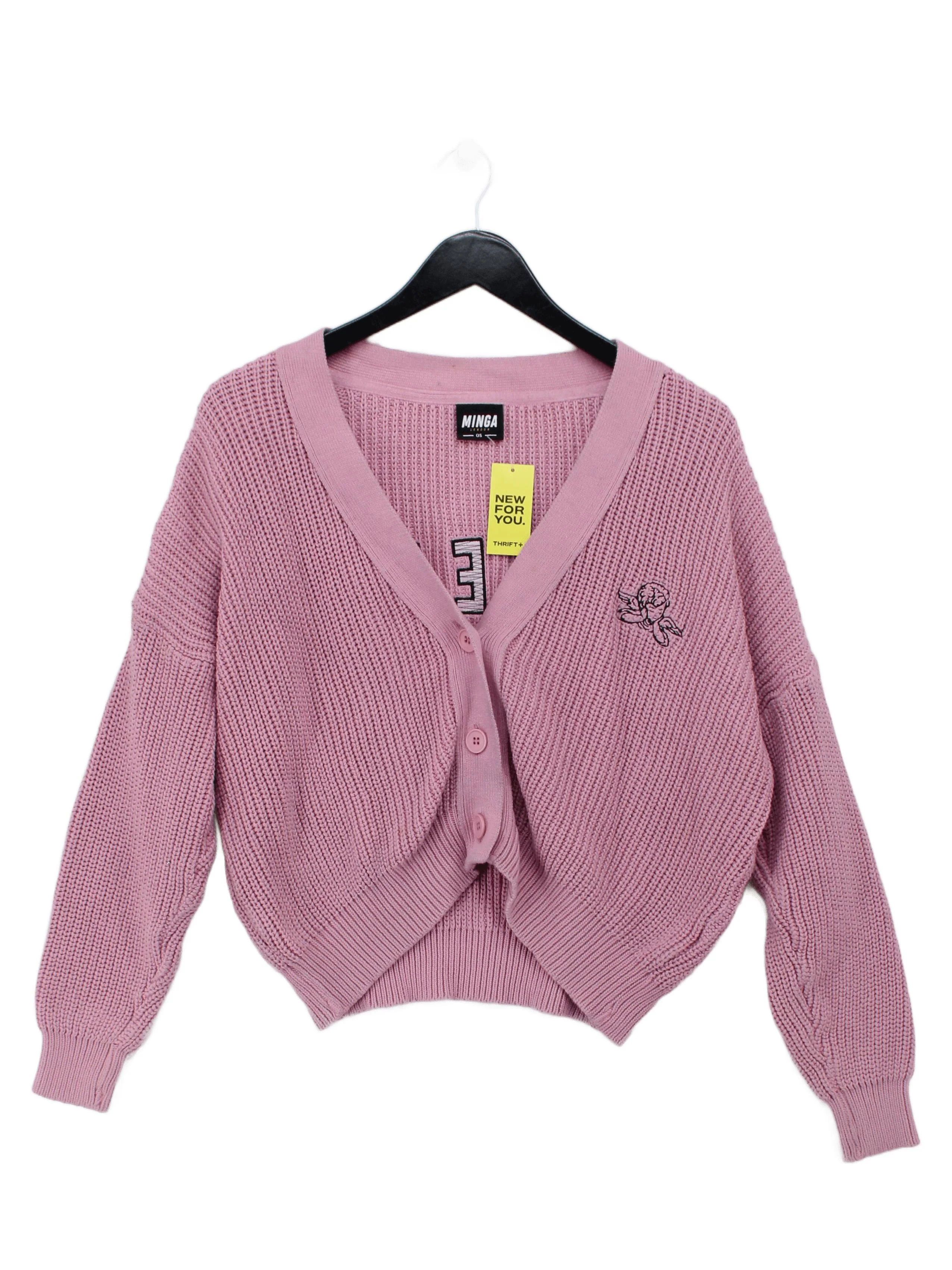 Minga London Women's Cardigan Pink 100% Cotton V-Neck Cardigan