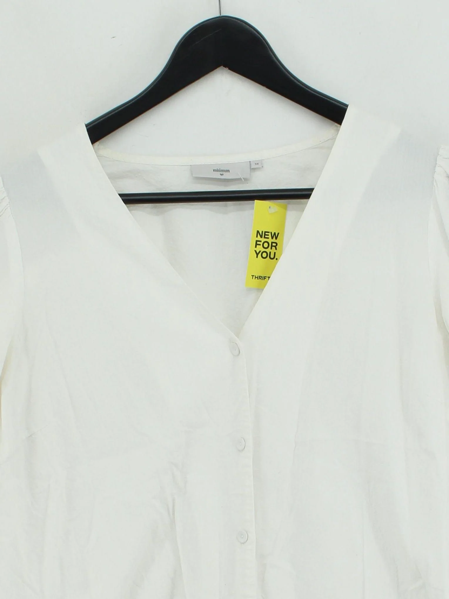 Minimum Women's Blouse UK 8 White 100% Cotton 3/4 Sleeve V-Neck Basic - Image 3