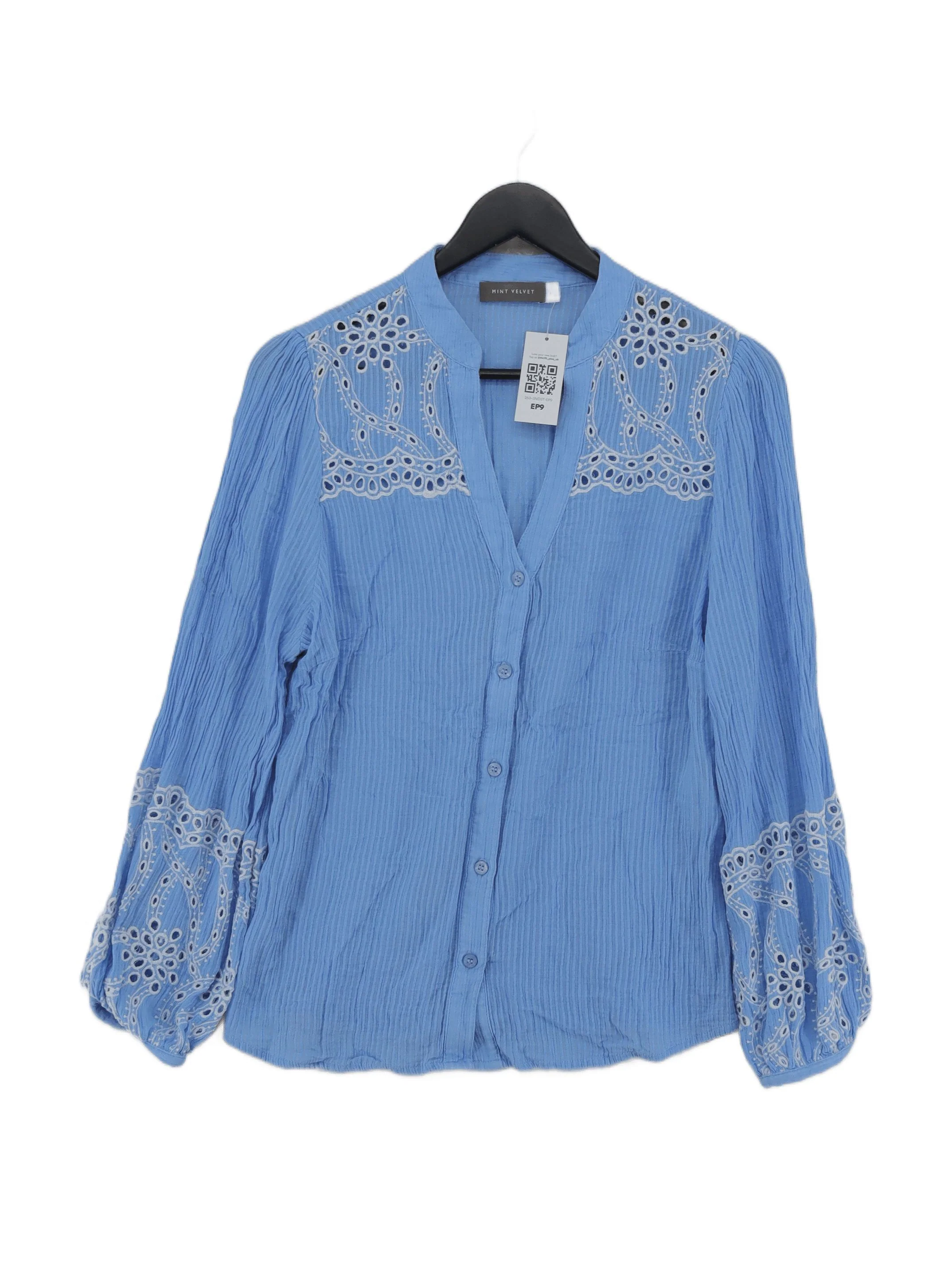 Mint Velvet Women's Blouse L Blue 100% Cotton Long Sleeve Collared Basic