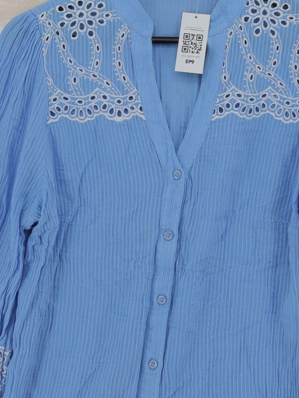Mint Velvet Women's Blouse L Blue 100% Cotton Long Sleeve Collared Basic - Image 3