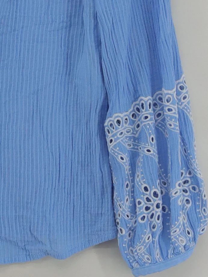 Mint Velvet Women's Blouse L Blue 100% Cotton Long Sleeve Collared Basic - Image 4
