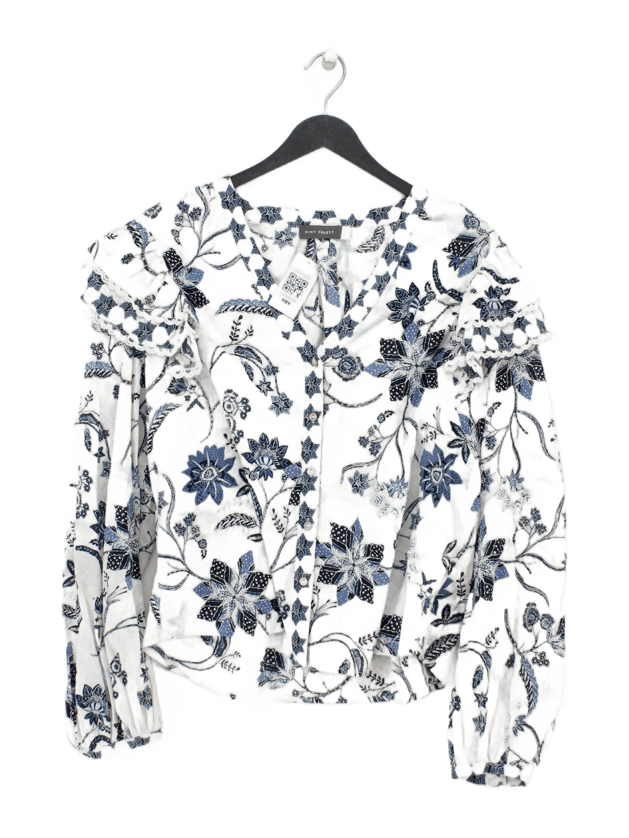 Mint Velvet Women's Blouse L White Floral 100% Other Long Sleeve Collared Basic