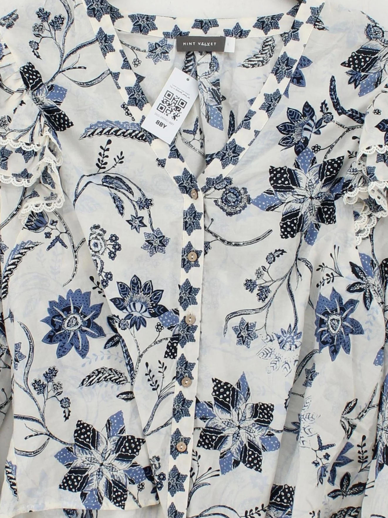 Mint Velvet Women's Blouse L White Floral 100% Other Long Sleeve Collared Basic - Image 3