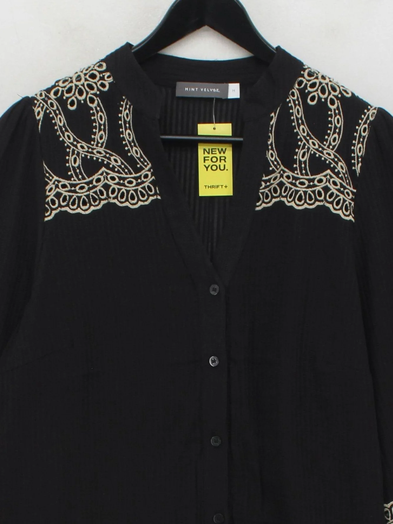 Mint Velvet Women's Blouse M Black 100% Cotton Long Sleeve Collared Basic - Image 3