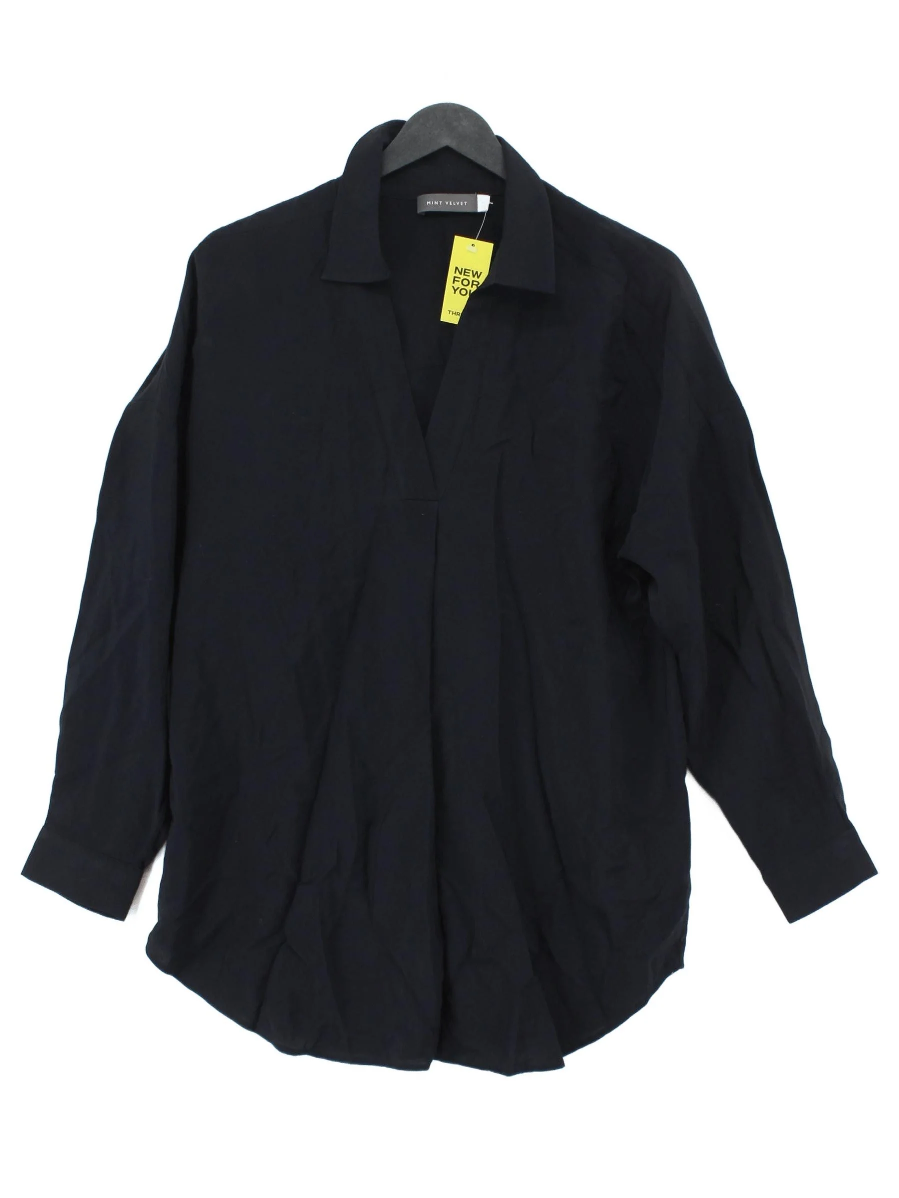Mint Velvet Women's Blouse M Black 100% Viscose Long Sleeve V-Neck Basic