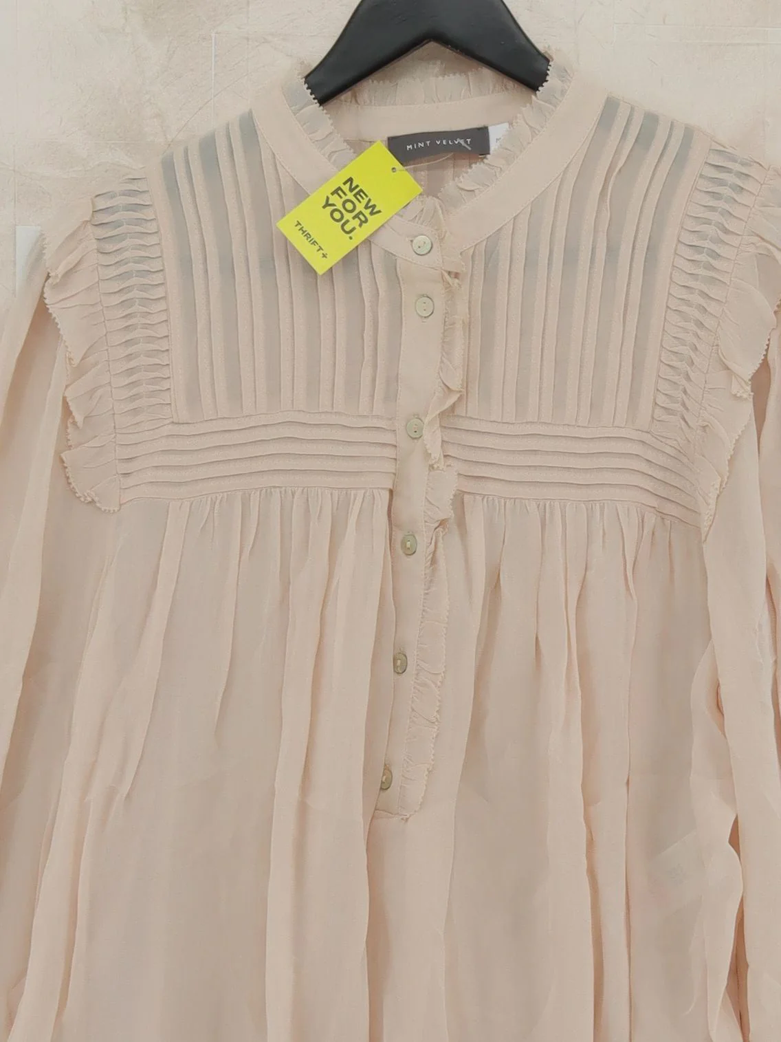 Mint Velvet Women's Blouse M Cream 100% Viscose Long Sleeve Collared Basic - Image 3