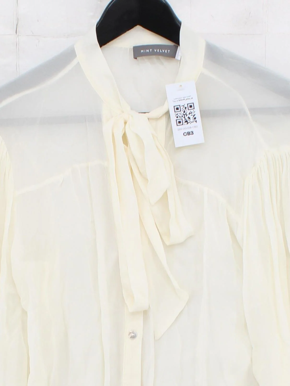 Mint Velvet Women's Blouse S Cream 100% Viscose Long Sleeve Collared Basic - Image 3