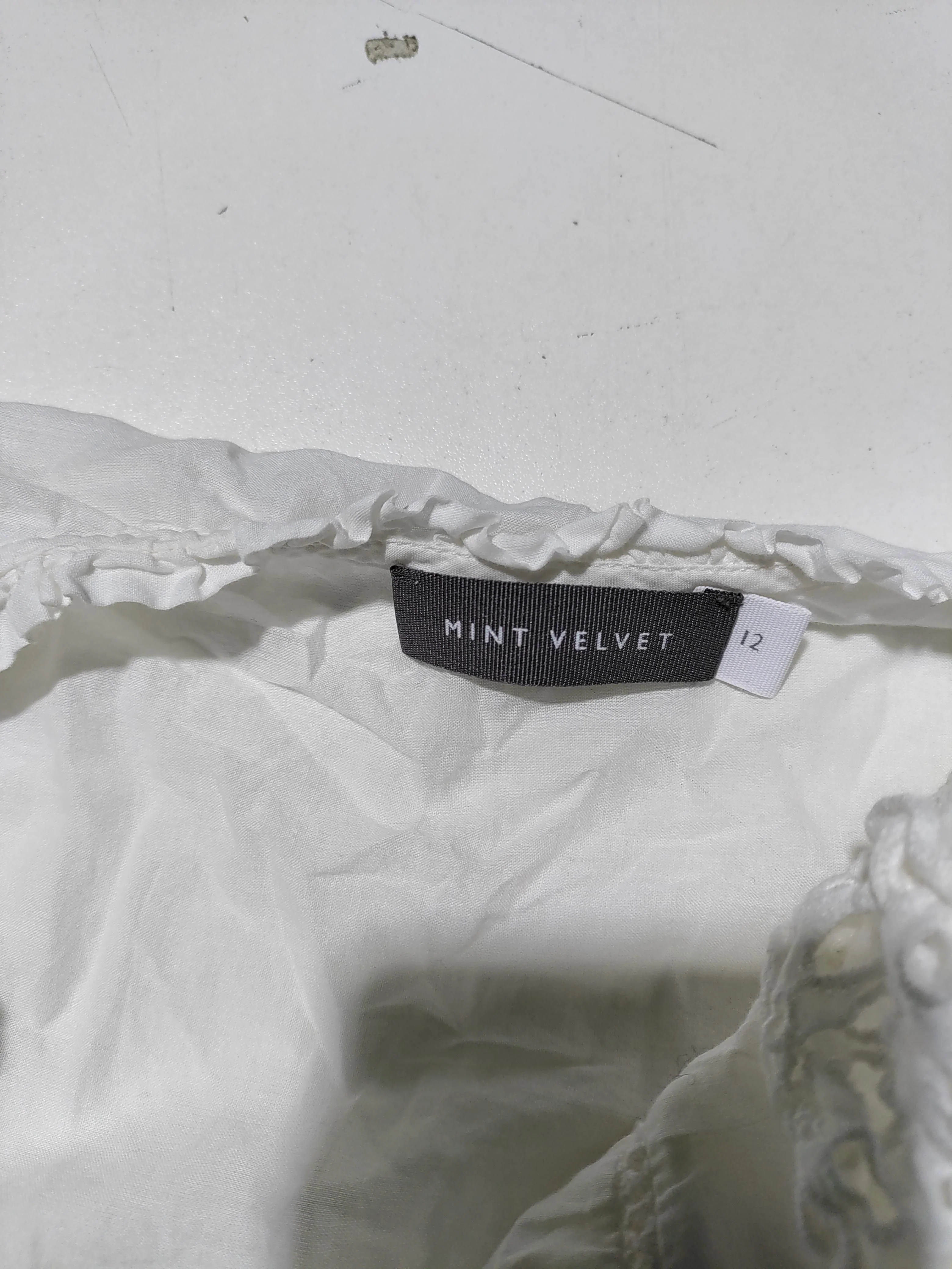 Mint Velvet Women's Blouse UK 12 White 100% Other 3/4 Sleeve Collared Basic - Image 5