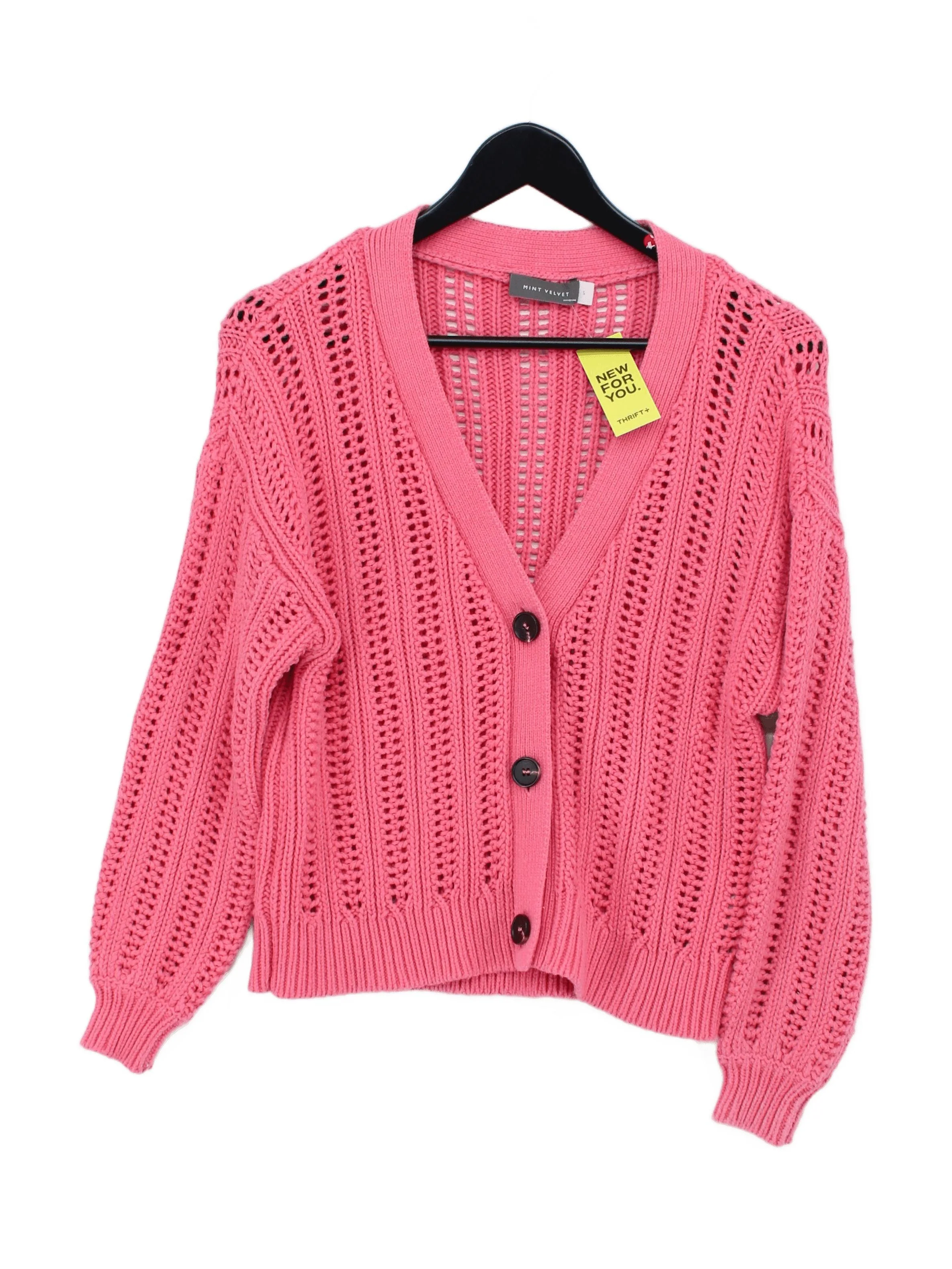 Mint Velvet Women's Cardigan S Pink Cotton with Acrylic V-Neck Cardigan
