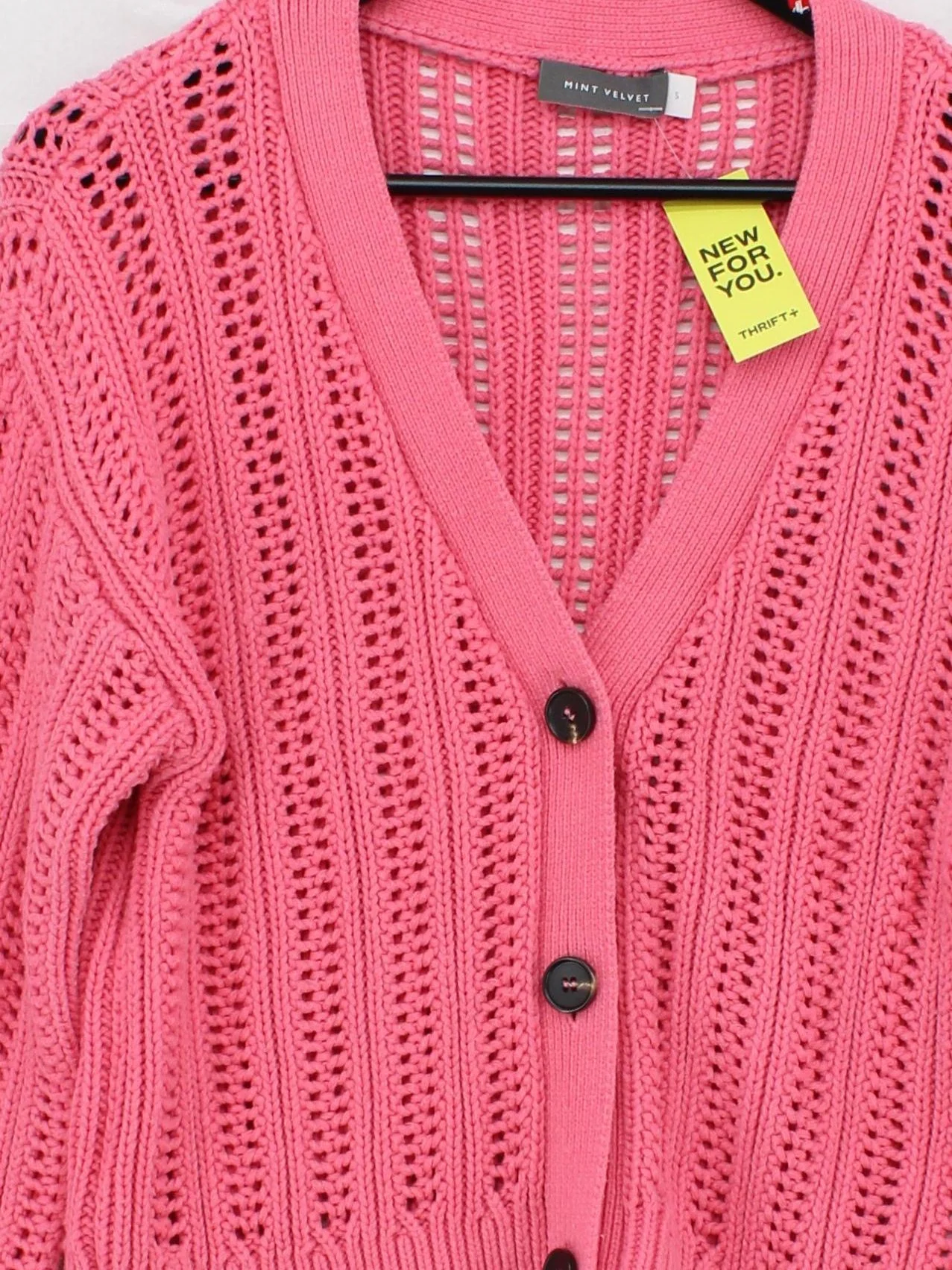 Mint Velvet Women's Cardigan S Pink Cotton with Acrylic V-Neck Cardigan - Image 3