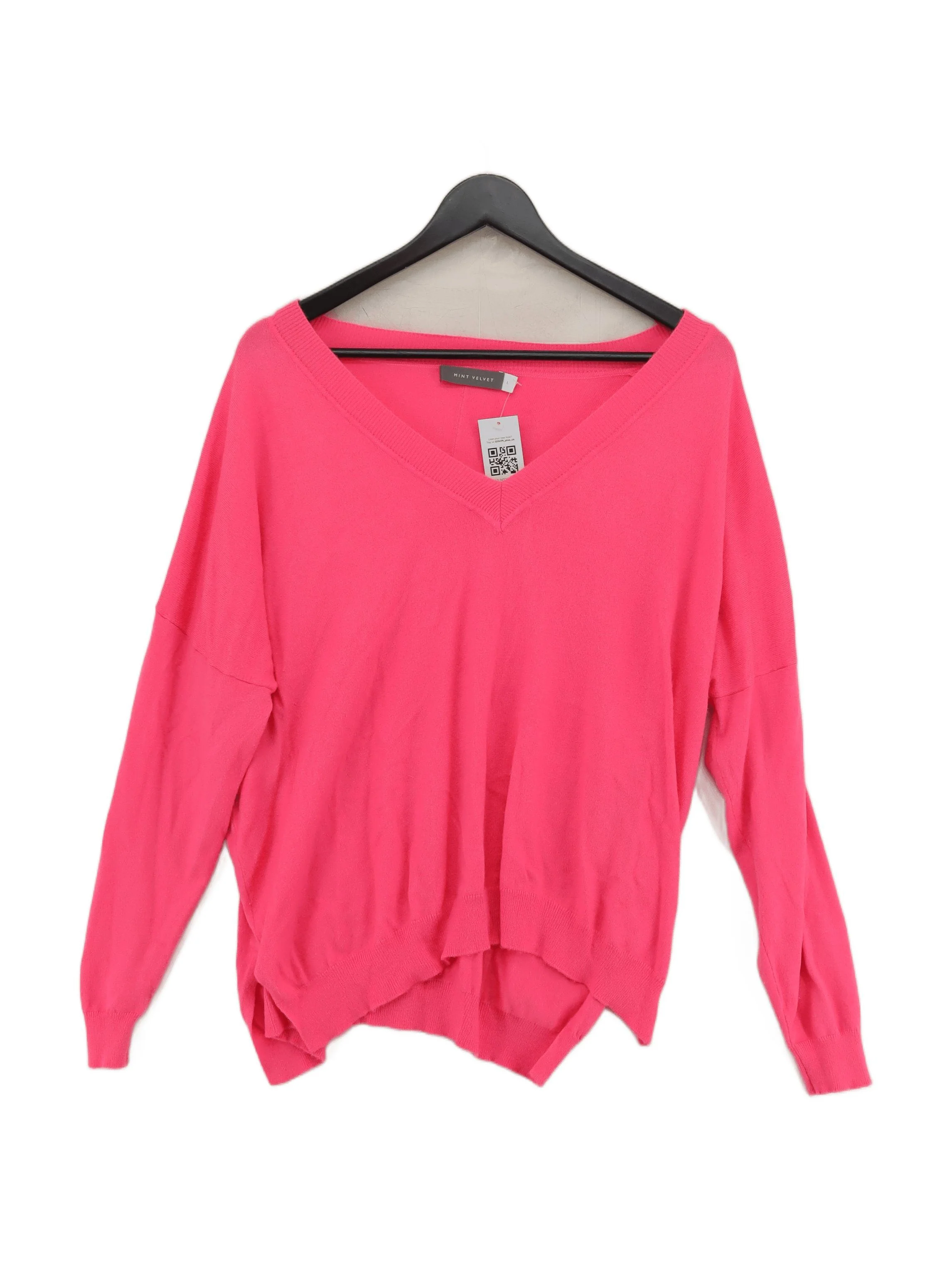 Mint Velvet Women's Jumper L Pink Viscose with Polyamide V-Neck Pullover