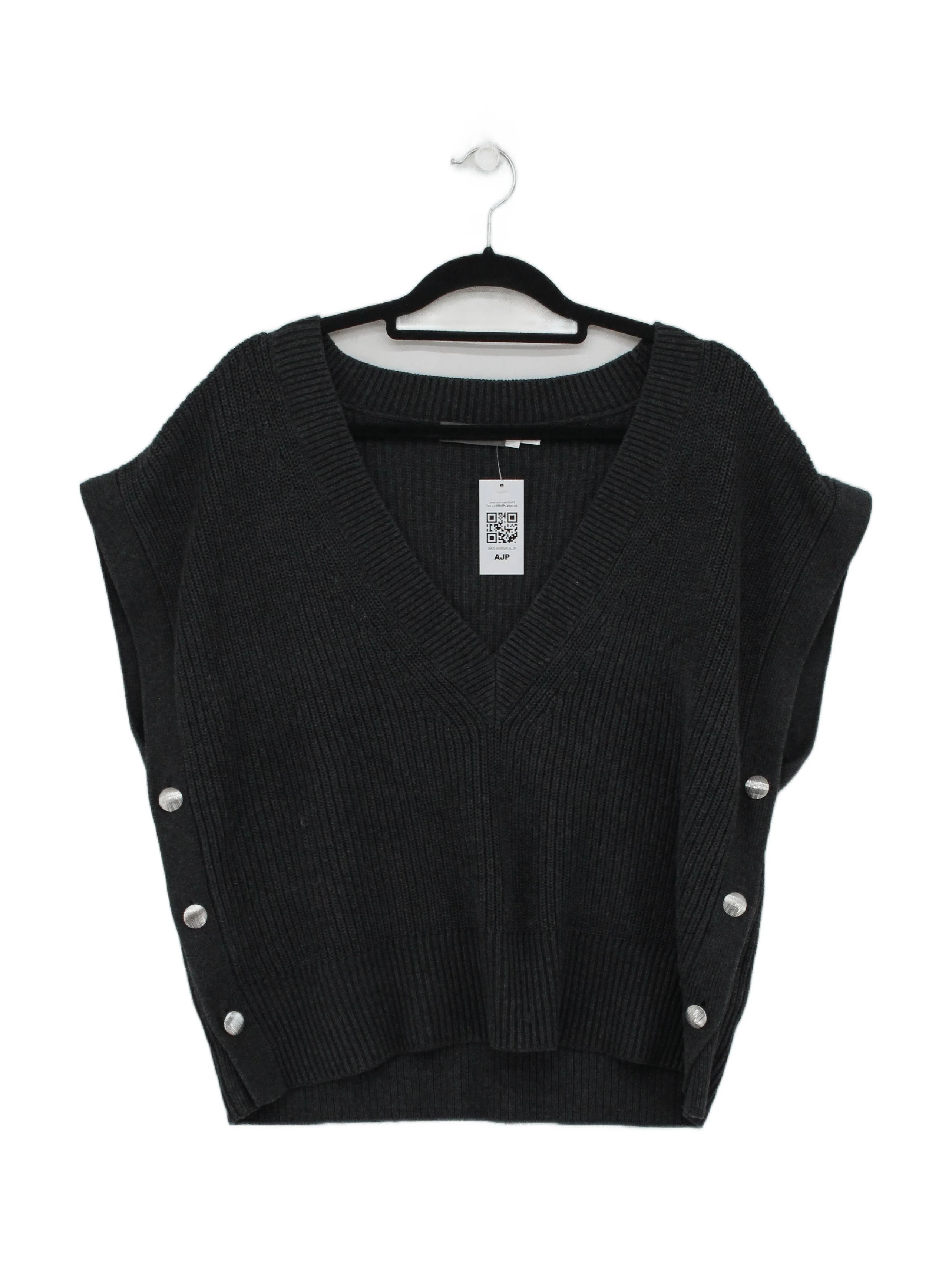 Mint Velvet Women's Jumper M Grey 100% Cotton V-Neck Vest