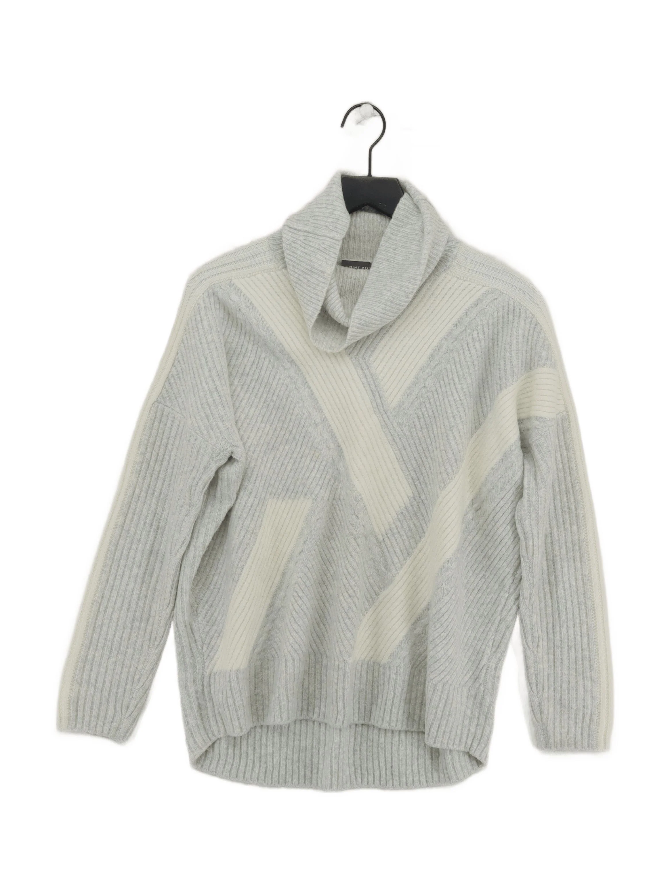 Mint Velvet Women's Jumper M Grey Striped 100% Wool High Neck Pullover