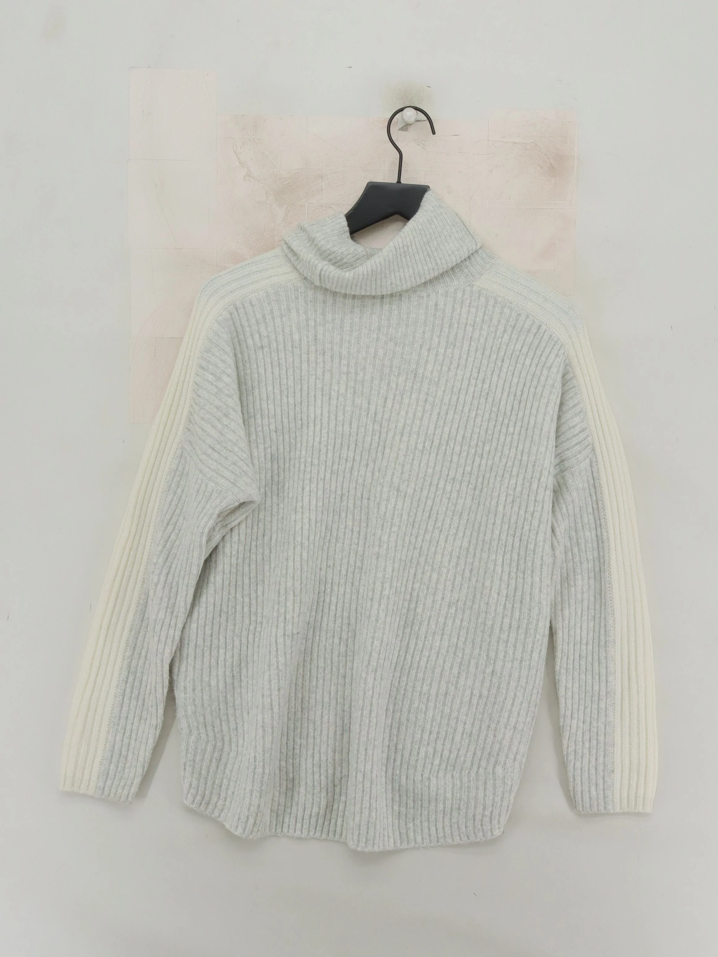 Mint Velvet Women's Jumper M Grey Striped 100% Wool High Neck Pullover - Image 2