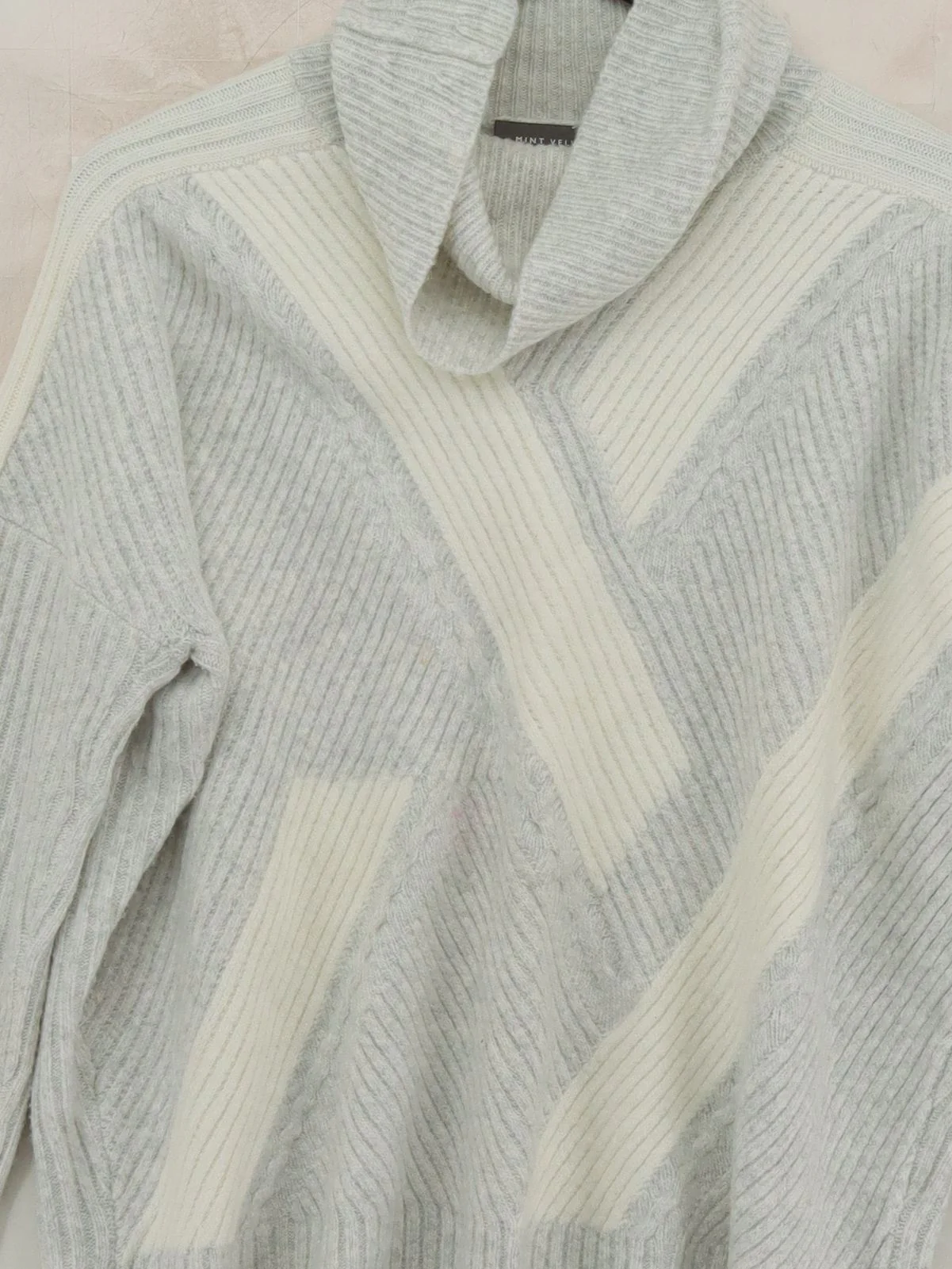 Mint Velvet Women's Jumper M Grey Striped 100% Wool High Neck Pullover - Image 3