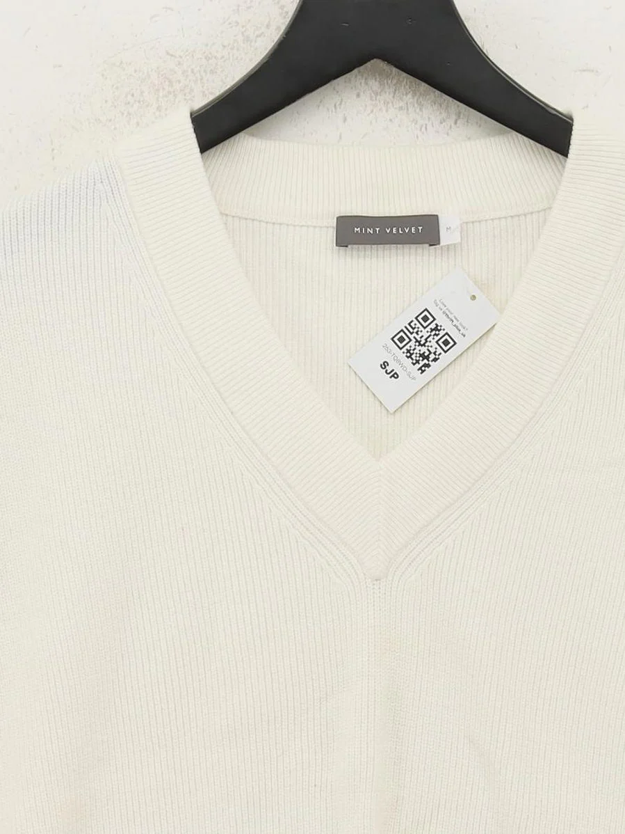 Mint Velvet Women's Jumper M White 100% Other V-Neck Vest - Image 3