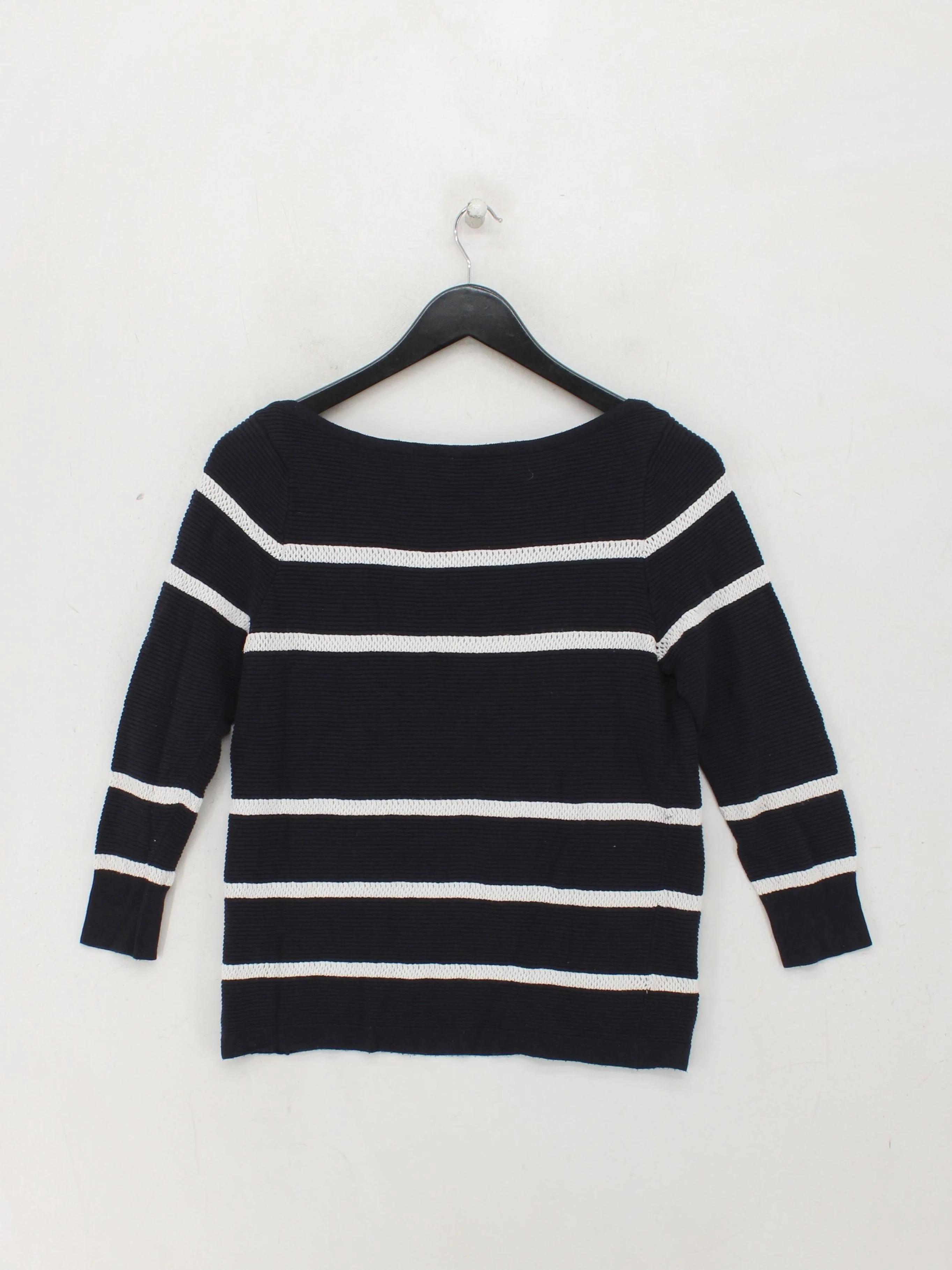Mint Velvet Women's Jumper UK 12 Black Striped 100% Other Round Neck Pullover - Image 2