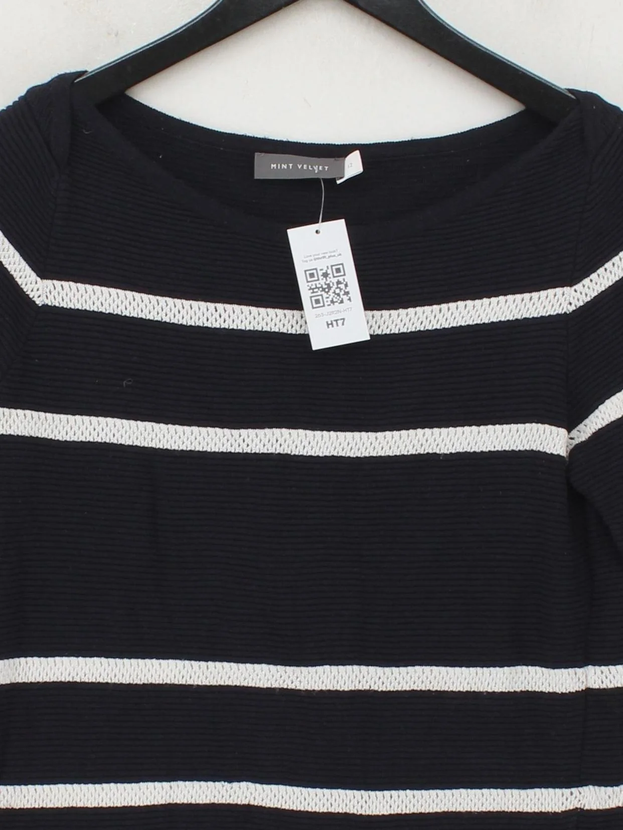 Mint Velvet Women's Jumper UK 12 Black Striped 100% Other Round Neck Pullover - Image 3