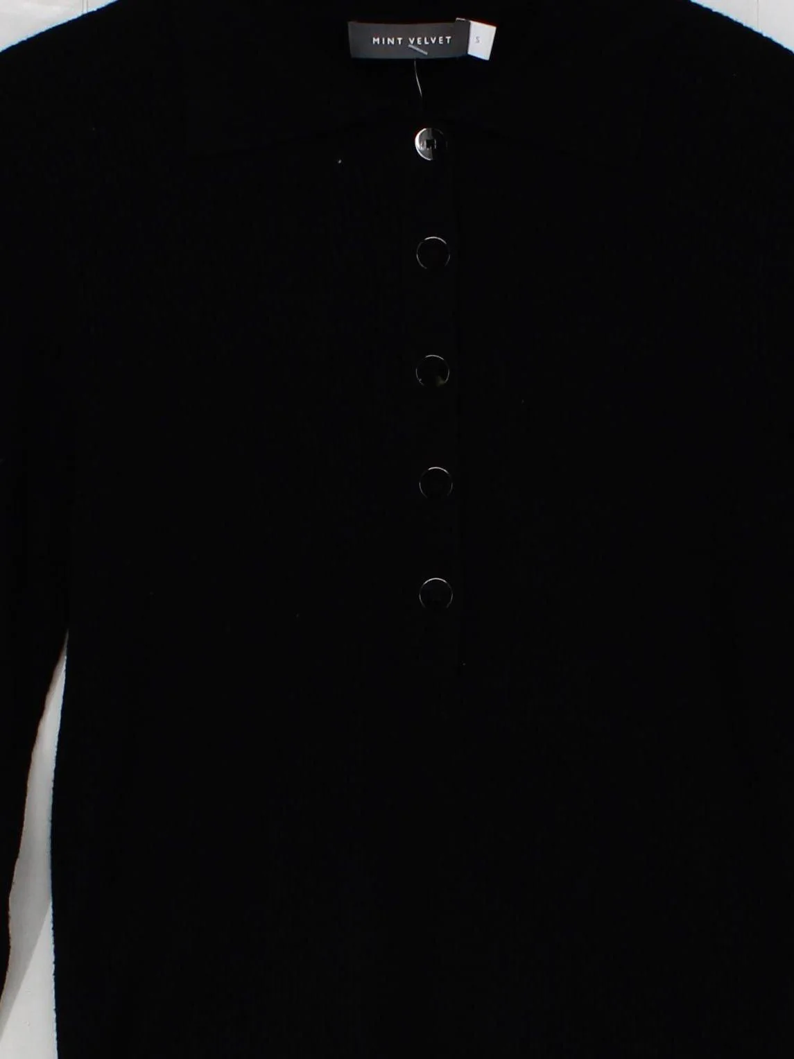Mint Velvet Women's Polo S Black Polyester with Nylon Long Sleeve Collared Basic - Image 3