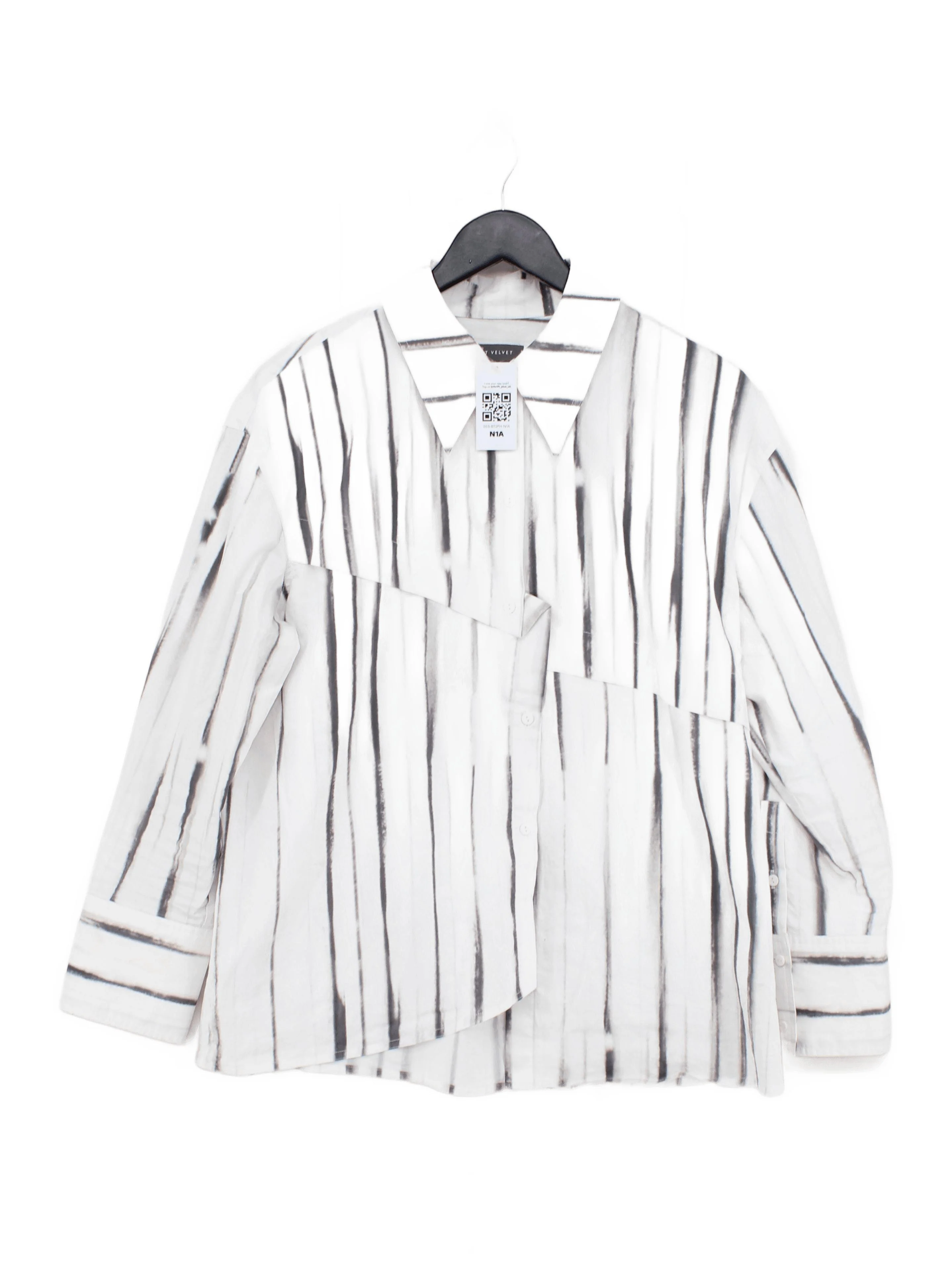 Mint Velvet Women's Shirt M White Striped 100% Cotton Long Sleeve Collared Basic