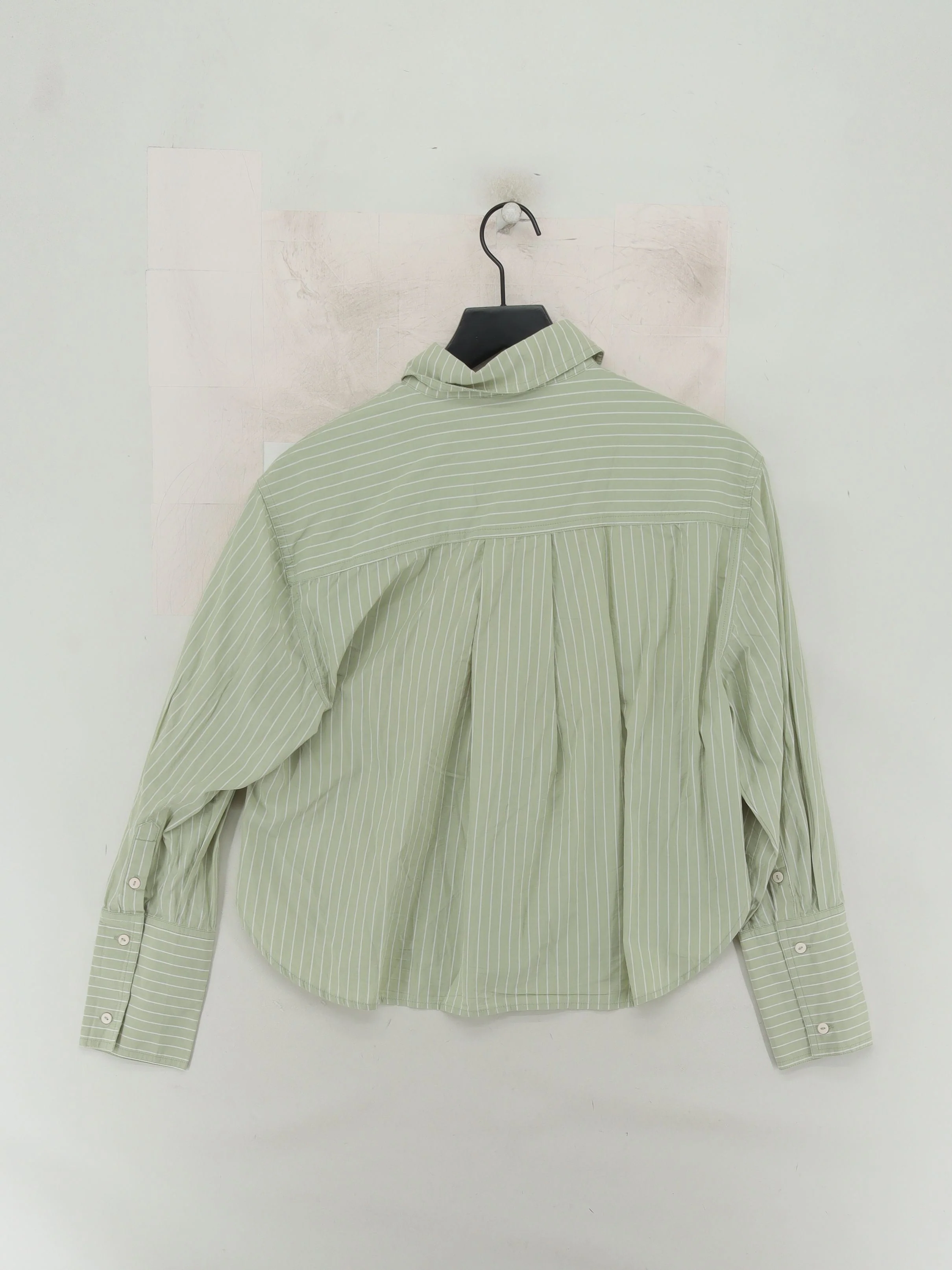 Mint Velvet Women's Shirt S Green Striped 100% Cotton Long Sleeve Collared Basic - Image 2