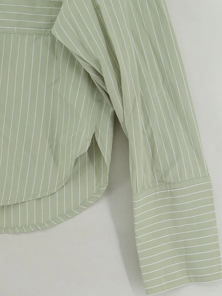 Mint Velvet Women's Shirt S Green Striped 100% Cotton Long Sleeve Collared Basic - Image 4